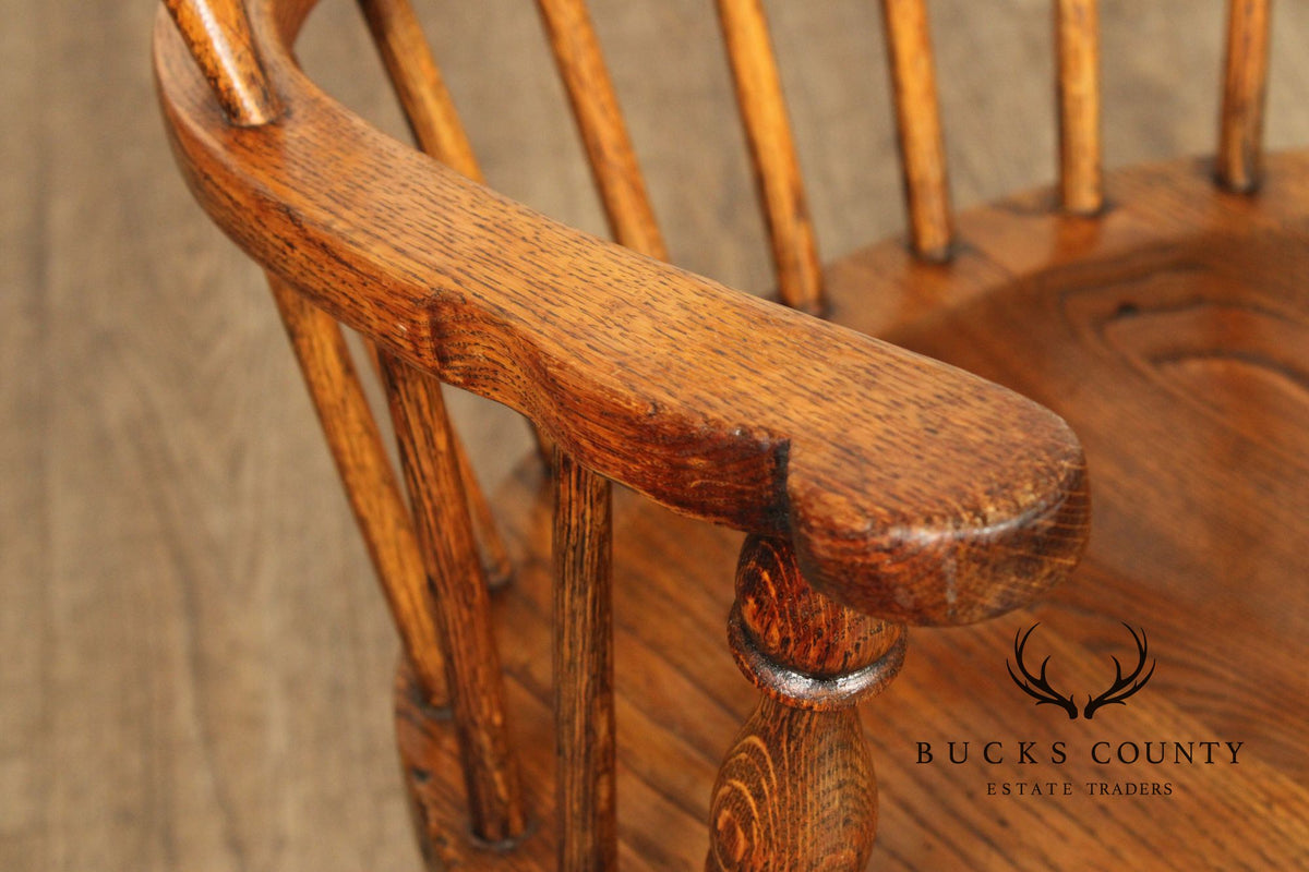 Antique Windsor Bow Back Set Of 4 Oak Dining Armchairs