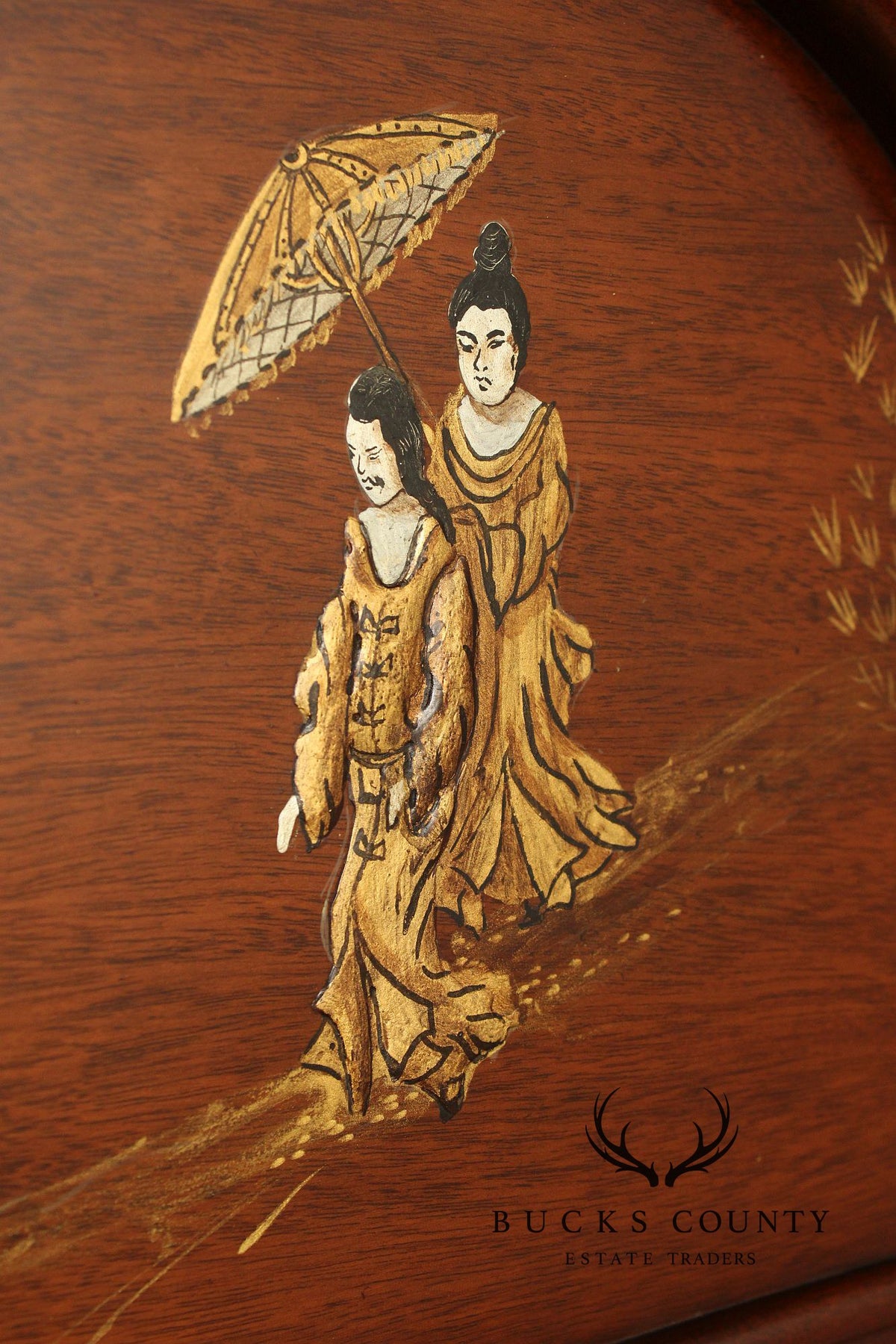 Chinoiserie Style Mahogany Gentleman's Armoire With Faux Bamboo Moldings and Painted Panels