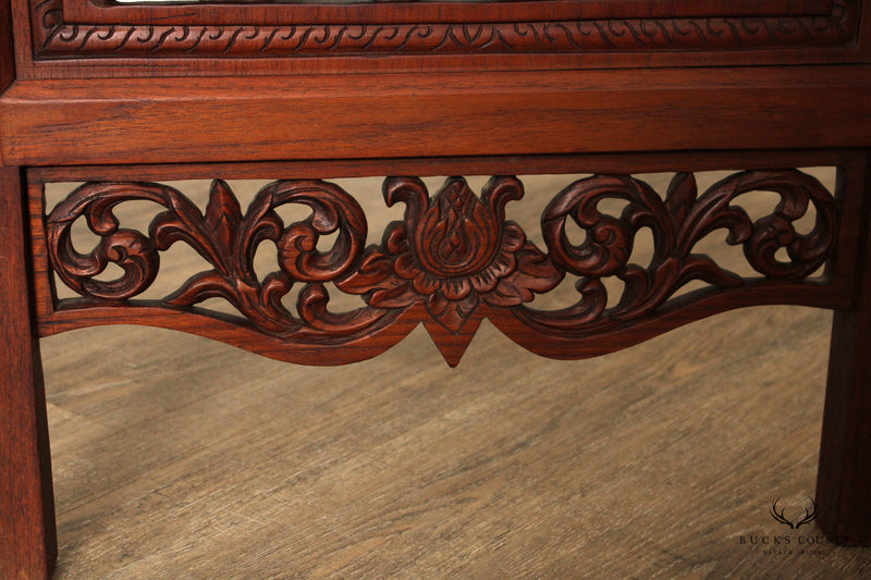 Ornate Carved Mahogany Folding Two-Panel Dressing Screen