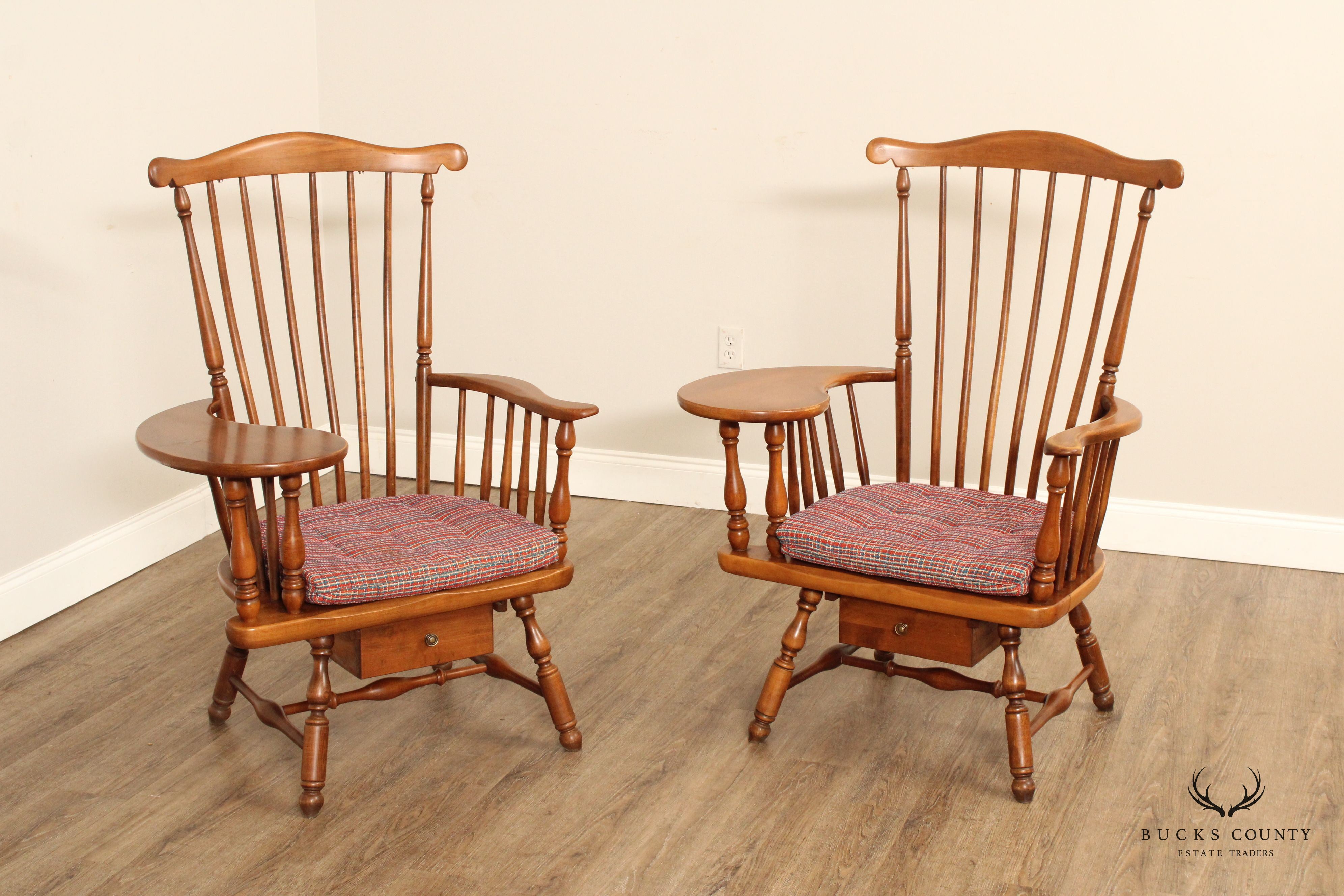 Heywood Wakefield Pair of Maple Windsor Writing Chairs