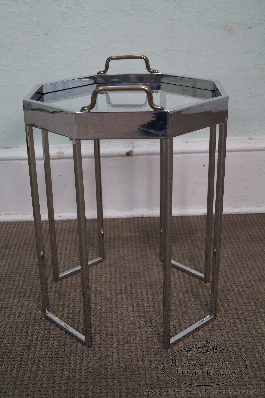 Quality Pair of Chrome & Glass Octagon Side Tables