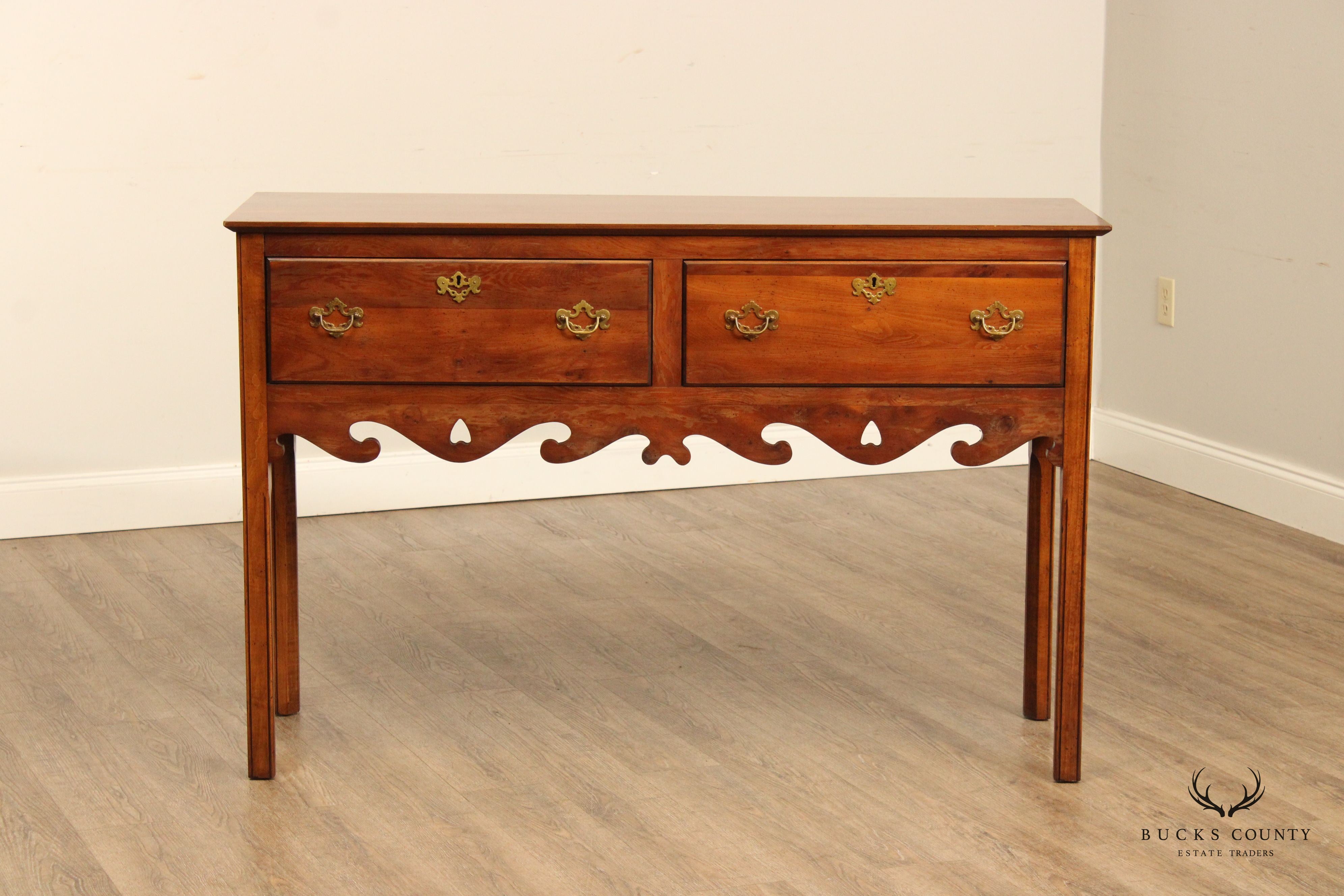 English Yew Wood George III Style Two-Drawer Sideboard Server