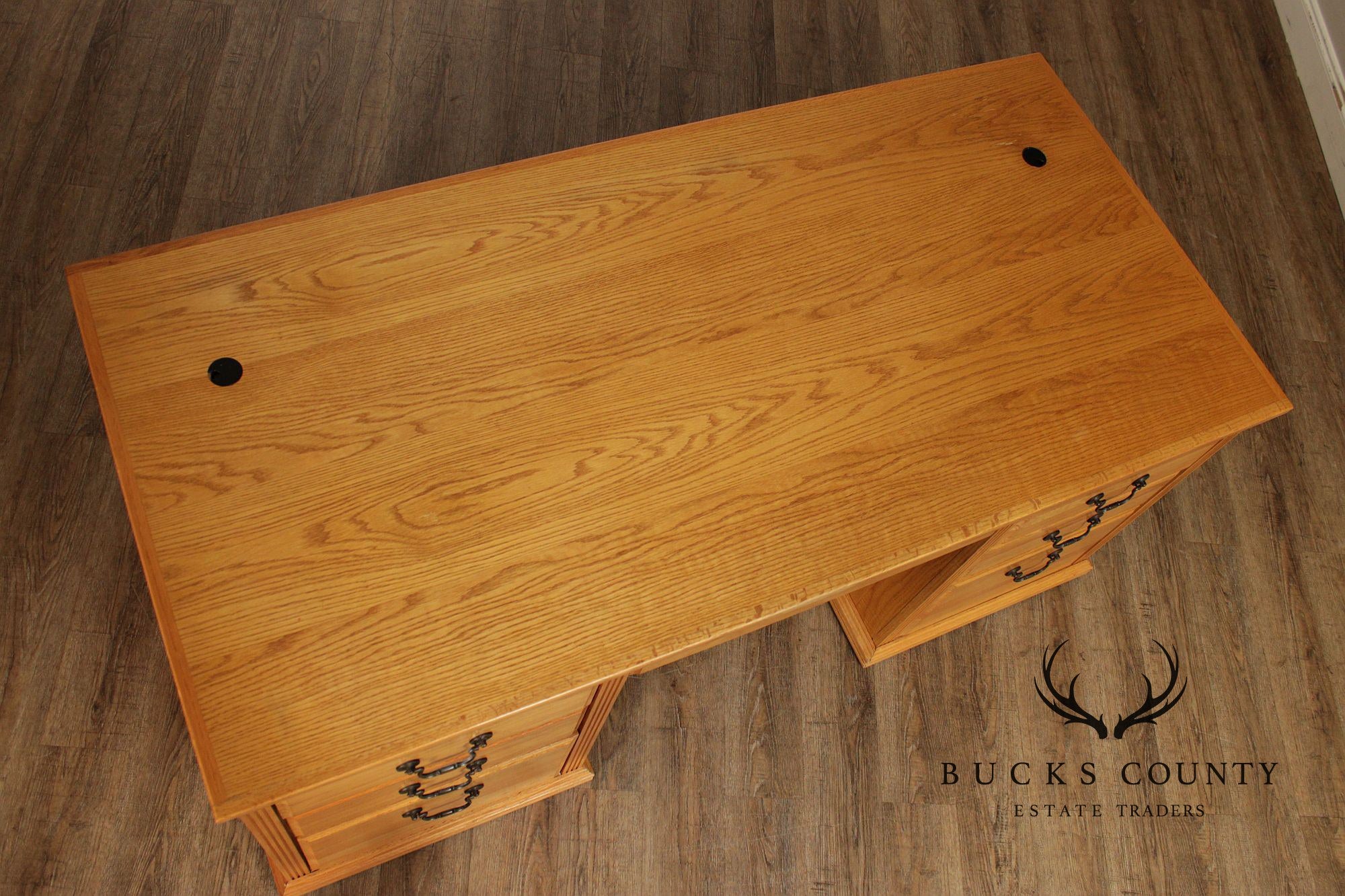 Traditional Custom Oak Executive Pedestal Desk