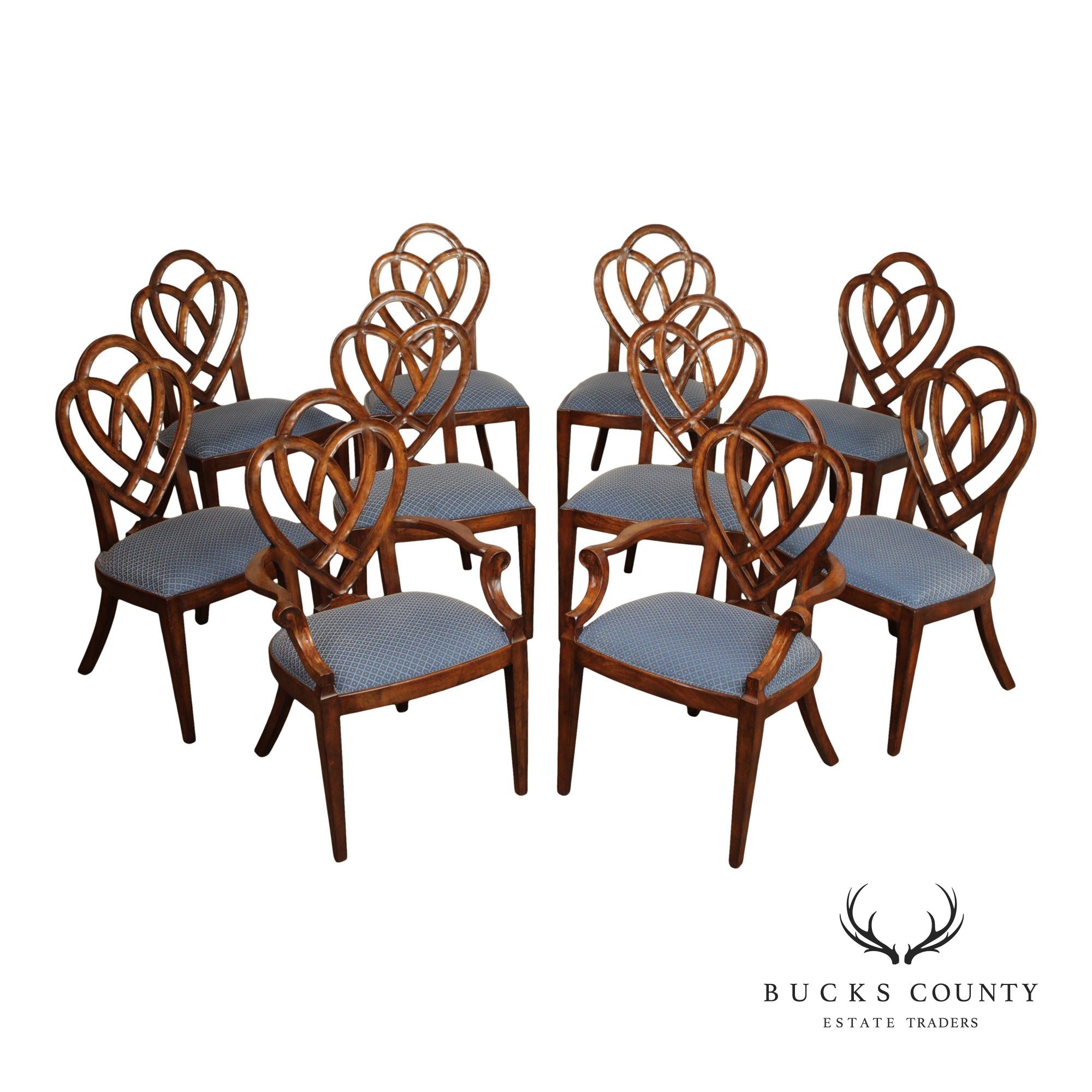Ethan Allen Hepplewhite Style Set of Ten Ribbon Back Dining Chairs