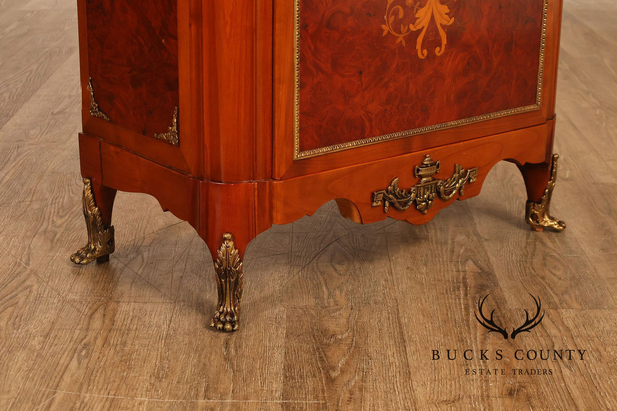 Louis XVI Style Marble Top Marquetry And Bronze Mounted Cabinet