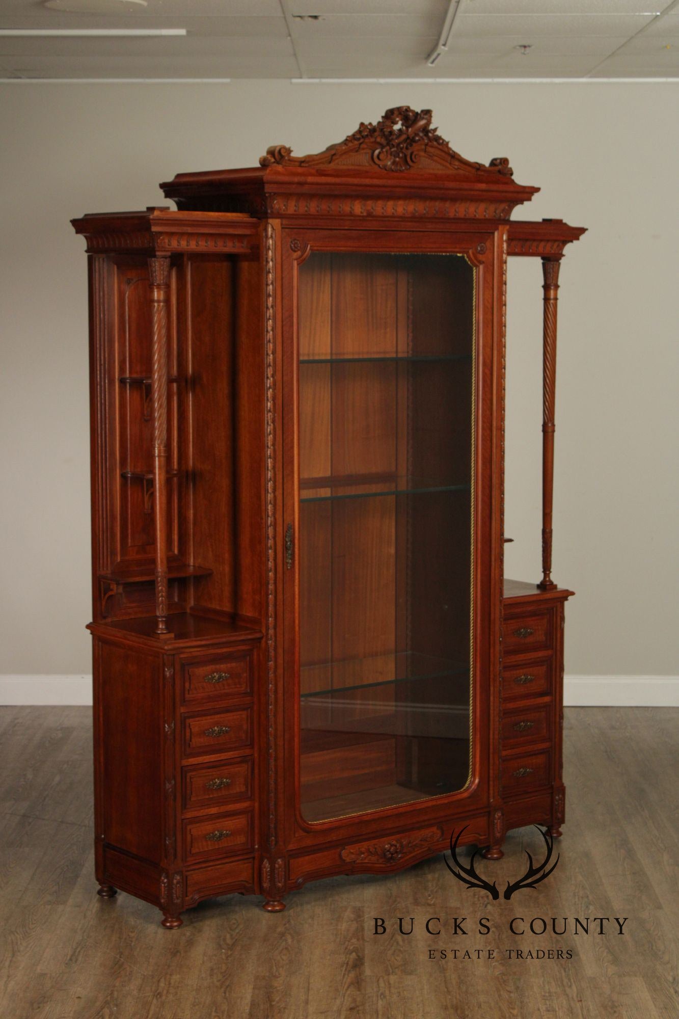 Antique French Carved Walnut Display Cabinet