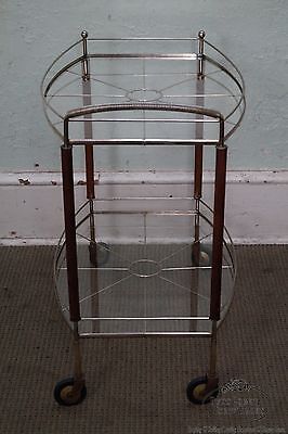 Mid Century Modern Italian Walnut Brass & Glass Serving Cart