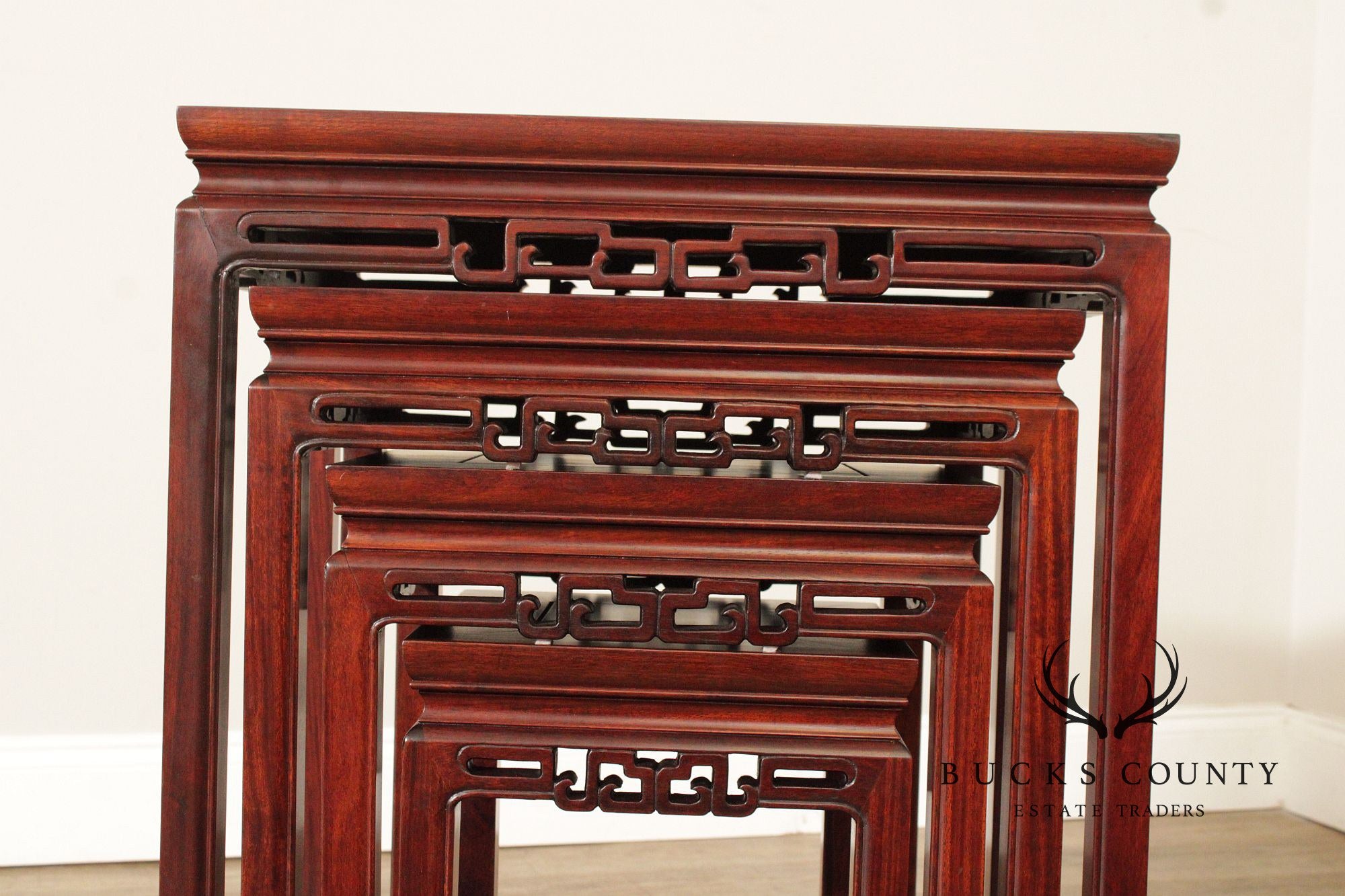 Chinese Vintage Set of Four Carved Rosewood Nesting Tables