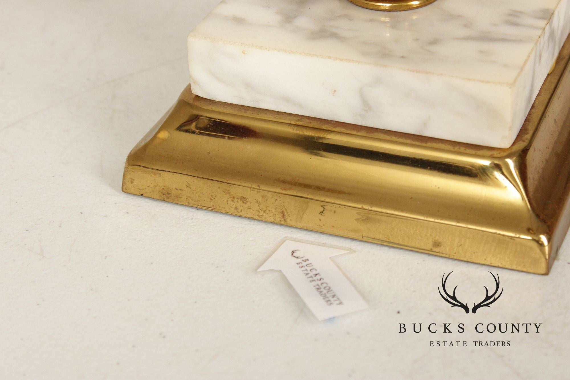 Classical Style Vintage Pair of Brass and Marble Candelabra