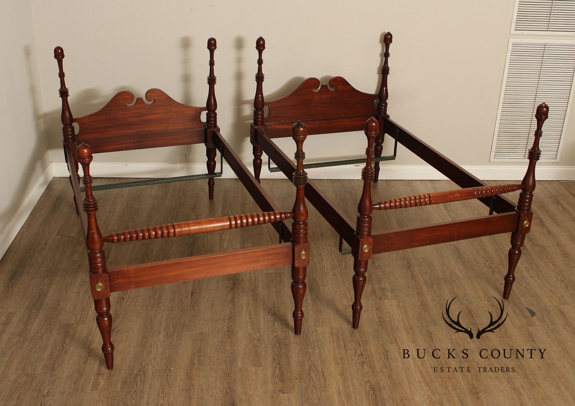 Antique Sheraton Style Pair Of Twin Poster Beds