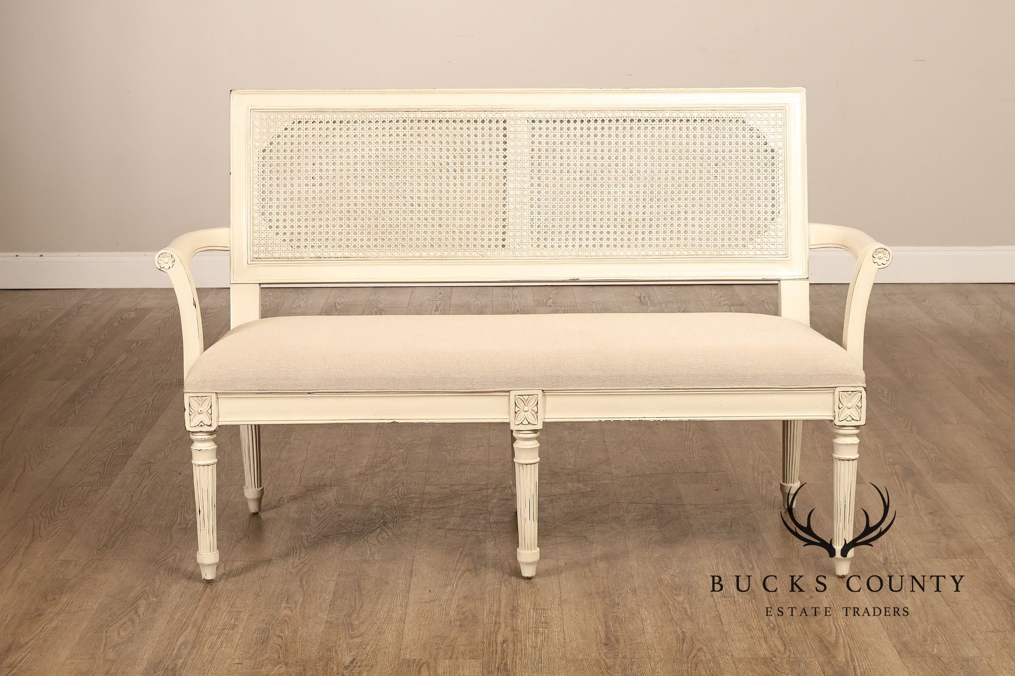 Alden Parkes Country French Louis XVI Style Caned Back Painted Settee
