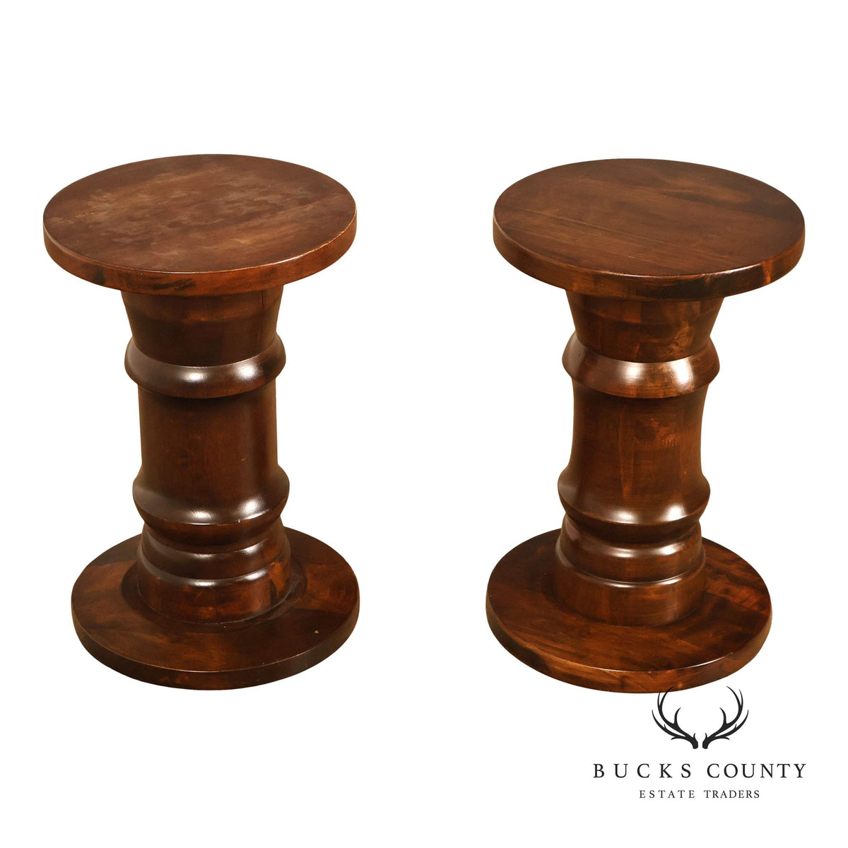 British Colonial Style Pair of Turned Wood Pedestals