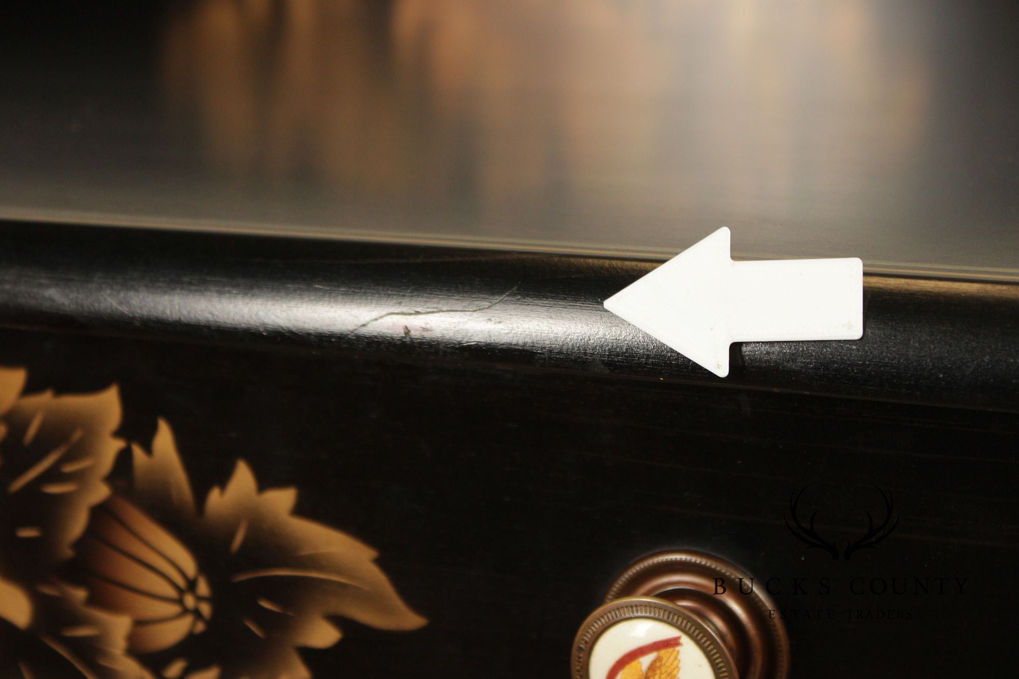 L. Hitchcock Black And Gold Stenciled Vanity Desk And Stool