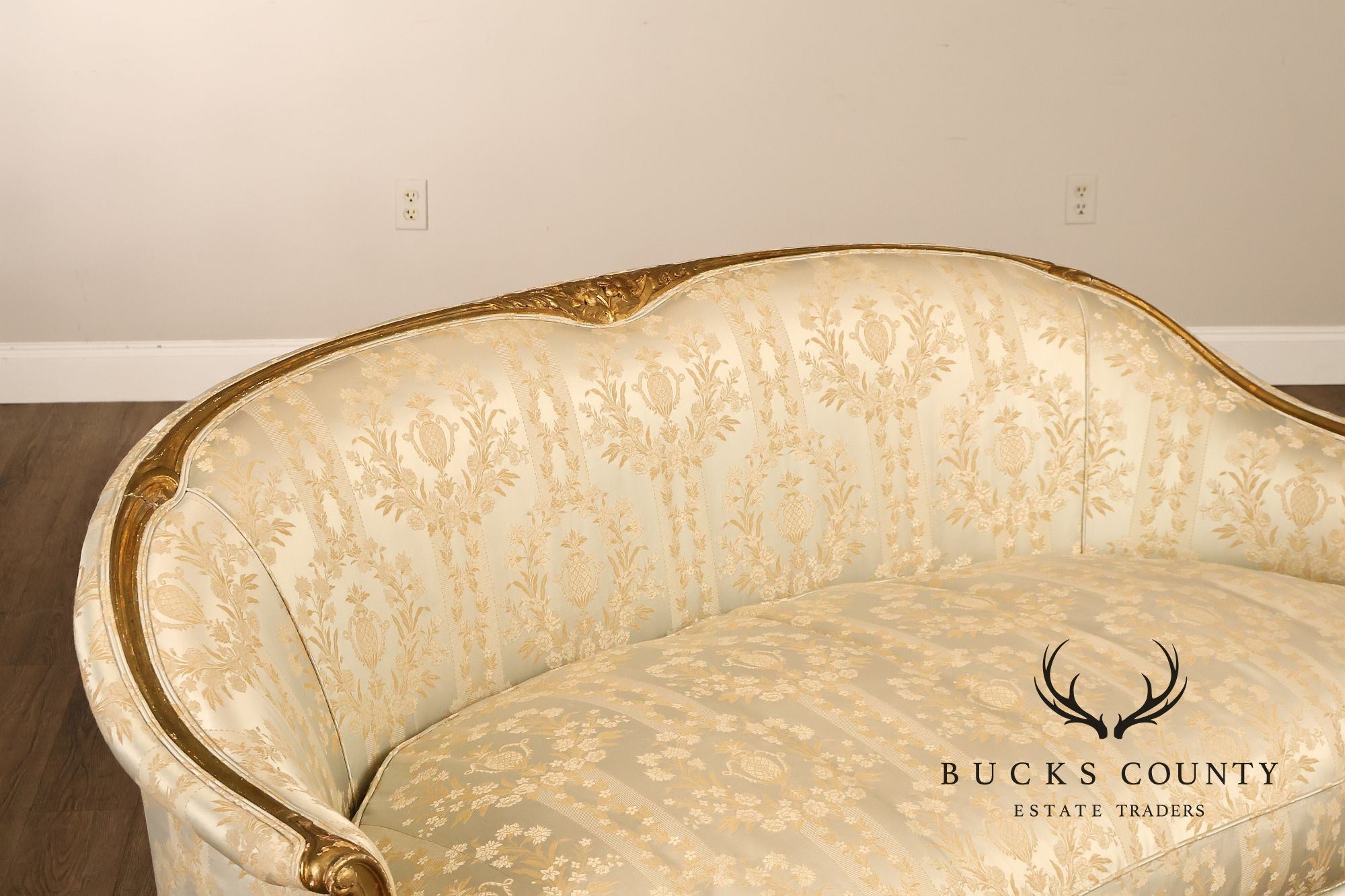 Antique French Louis XV Style Giltwood Upholstered Sofa