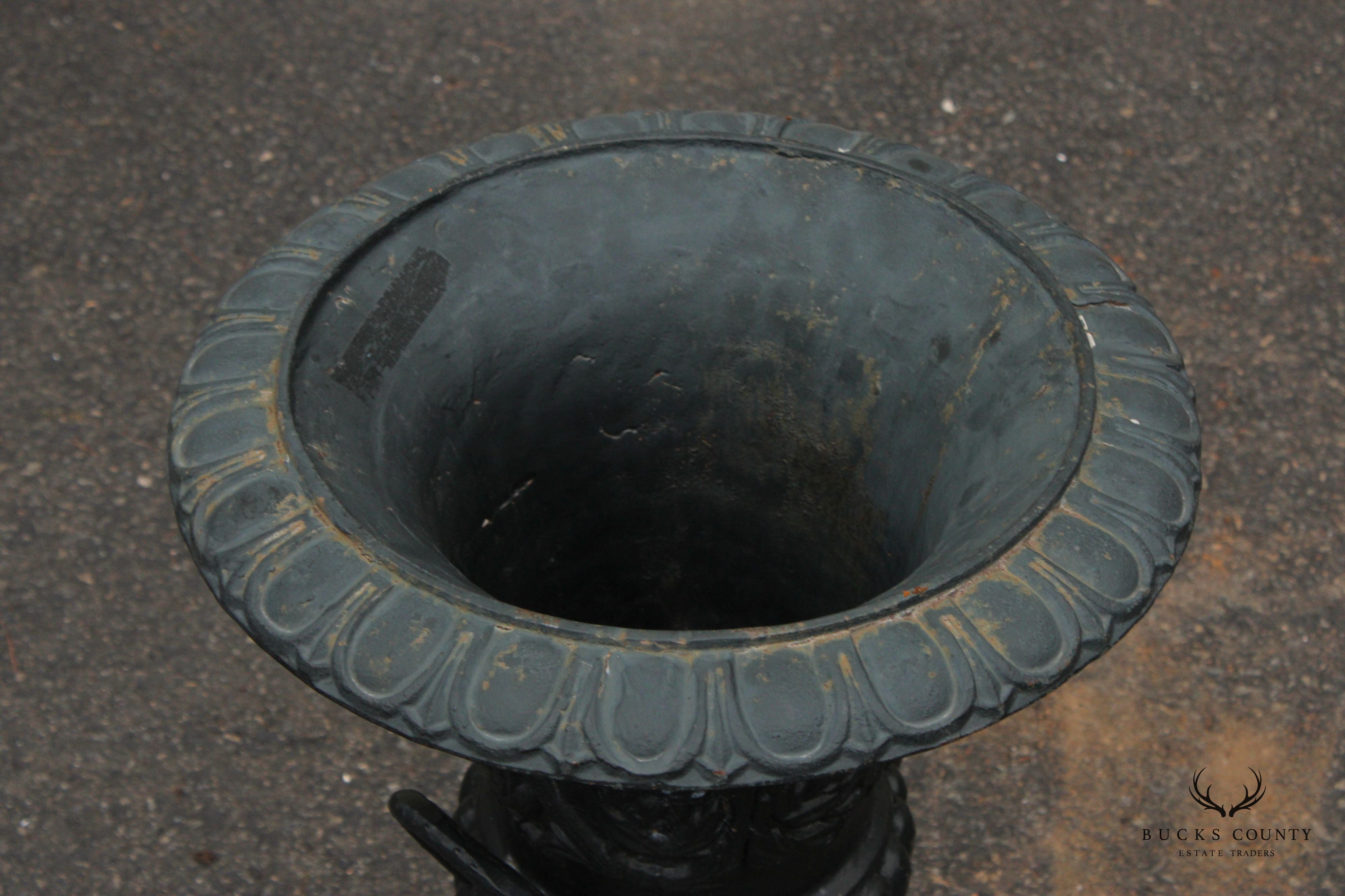 Vintage Pair Of Cast Iron Garden Urns Planters