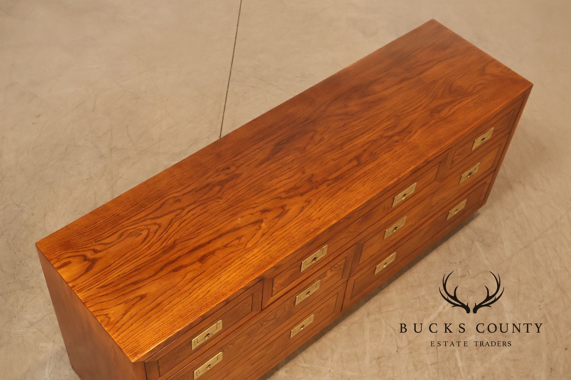 Henredon Campaign Style Oak Seven Drawer Dresser