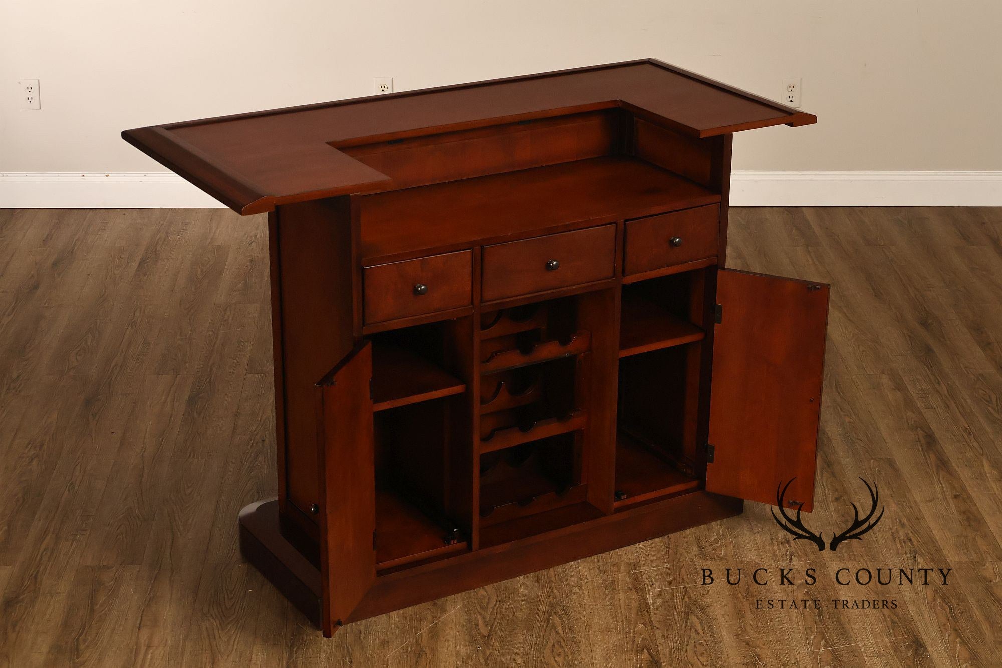 Traditional Home Bar With Wine Storage And Two Bar Stools