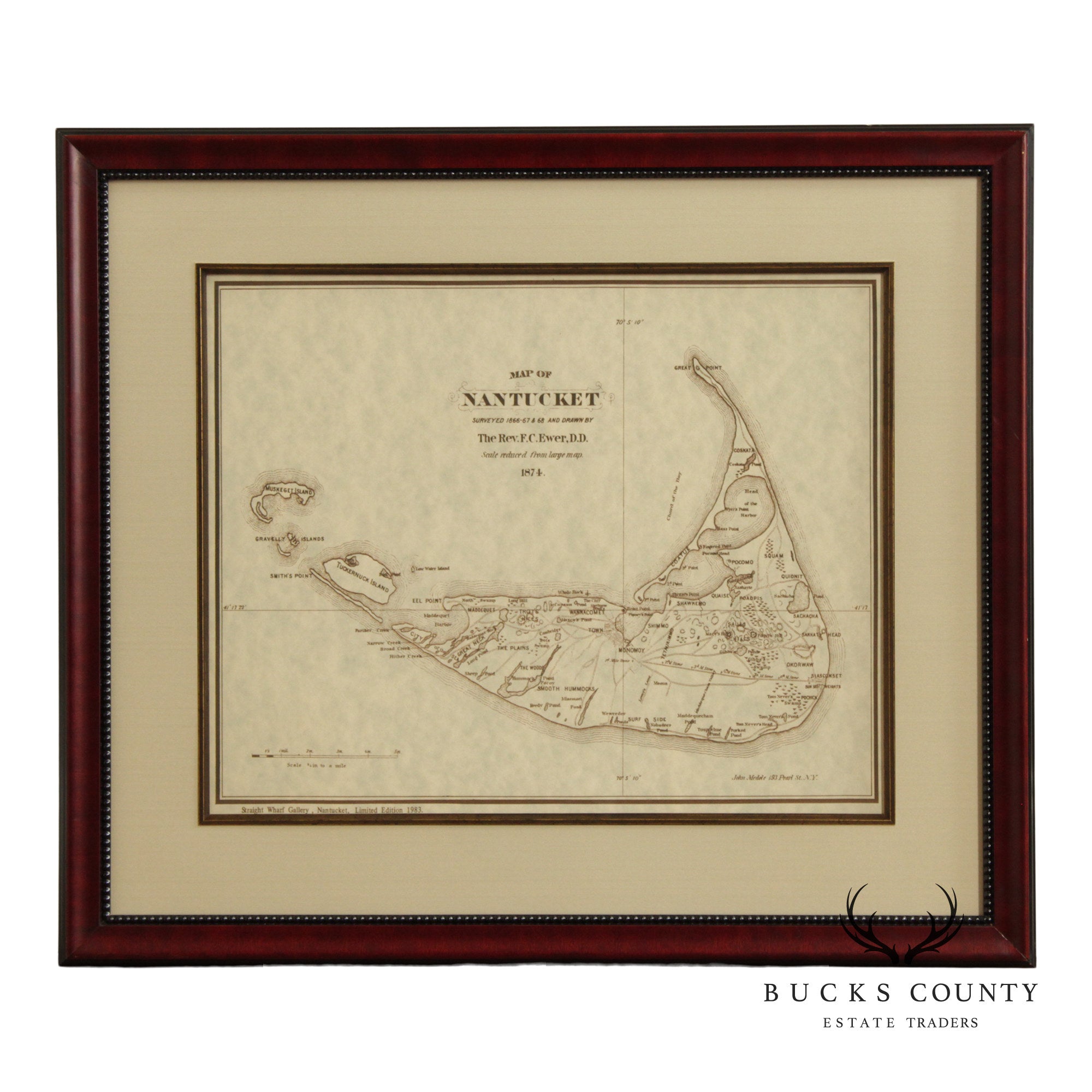 Framed Limited Edition 1874 Map of Nantucket