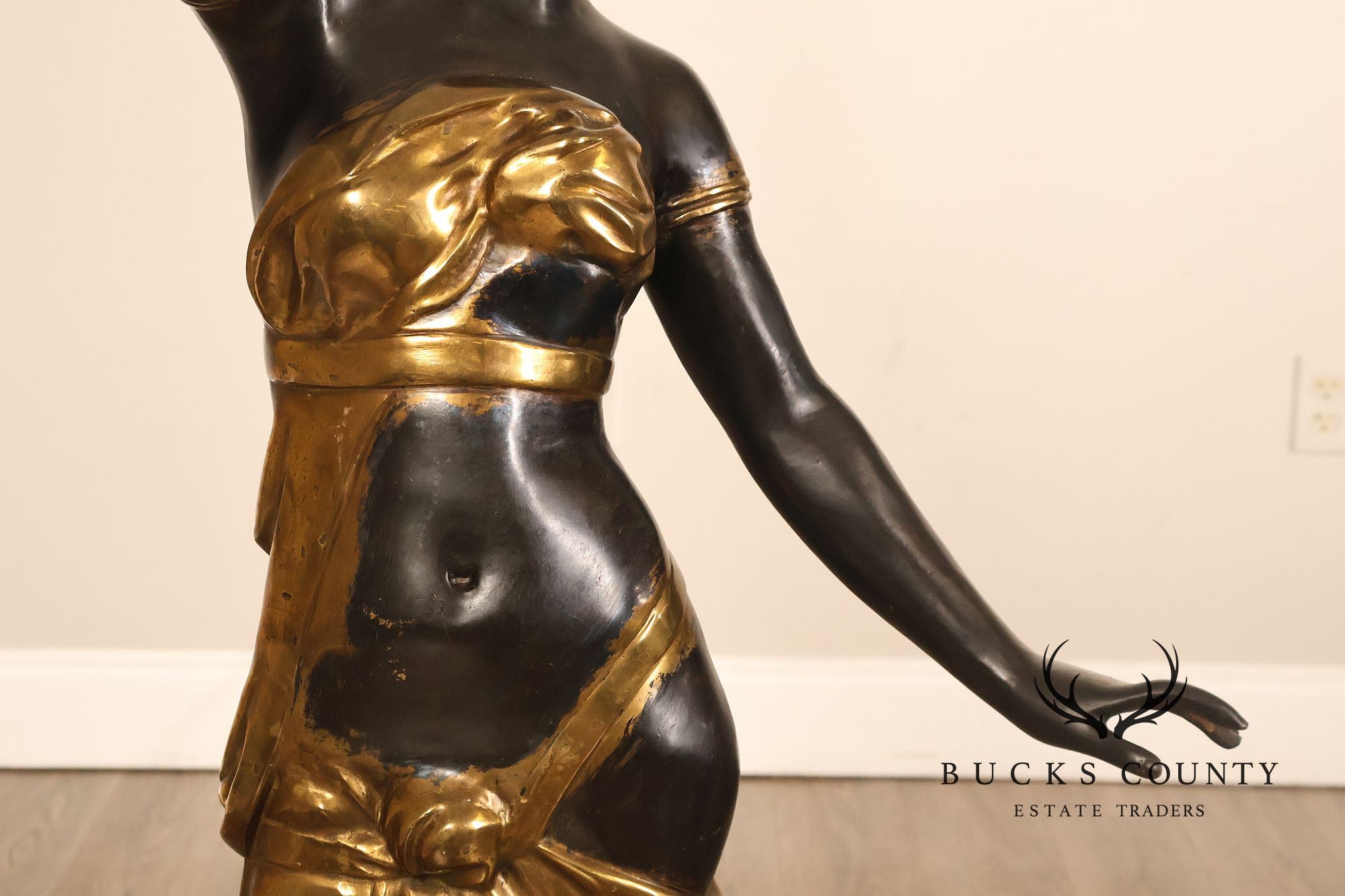 Neoclassical Style Pair Of Bronze Figural Torchere Floor Lamps