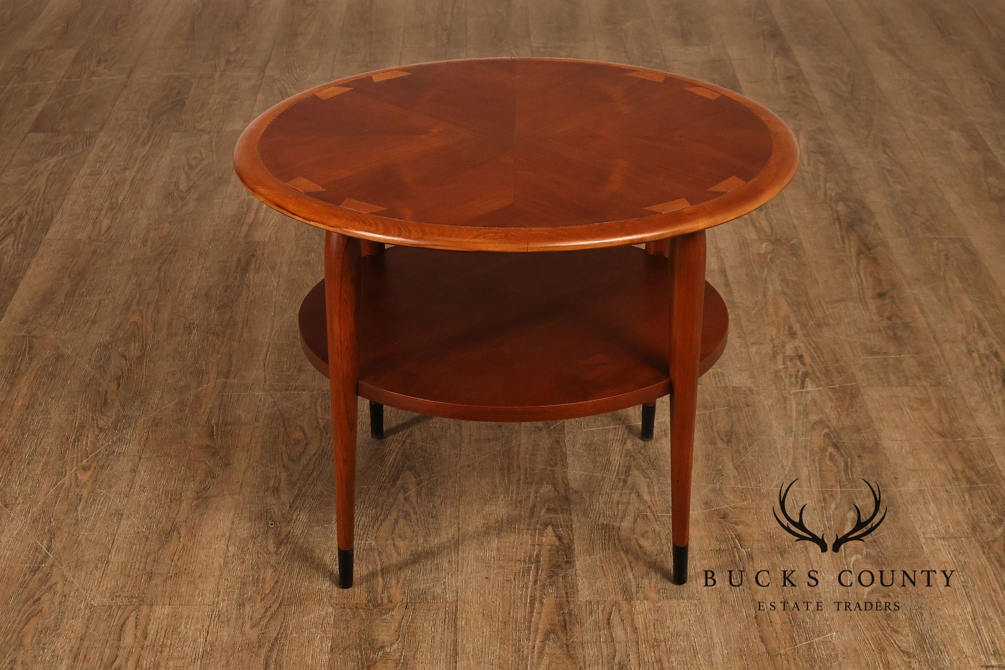 Lane Acclaim Mid Century Modern Walnut And Oak Round Two-Tier Side Table