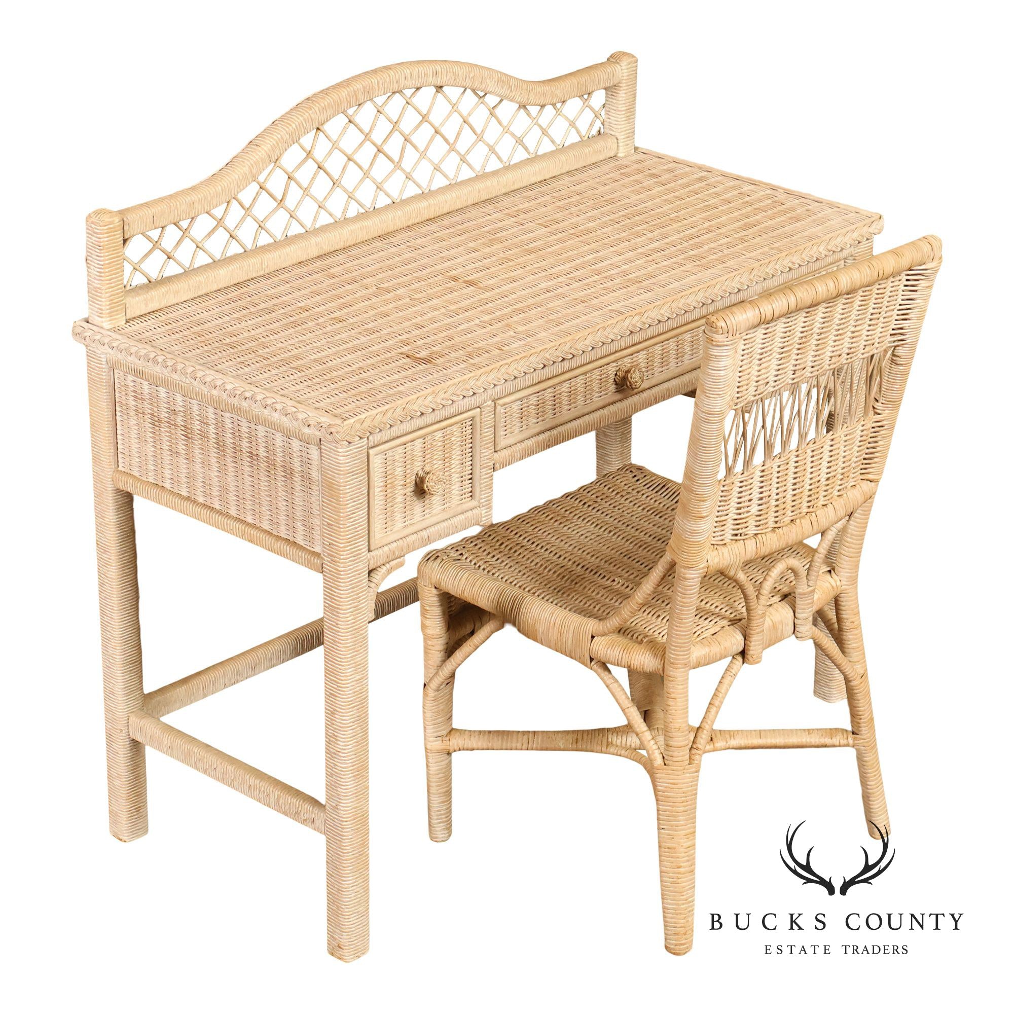Lexington Henry Link Wicker Vanity Or Writing Desk and Chair
