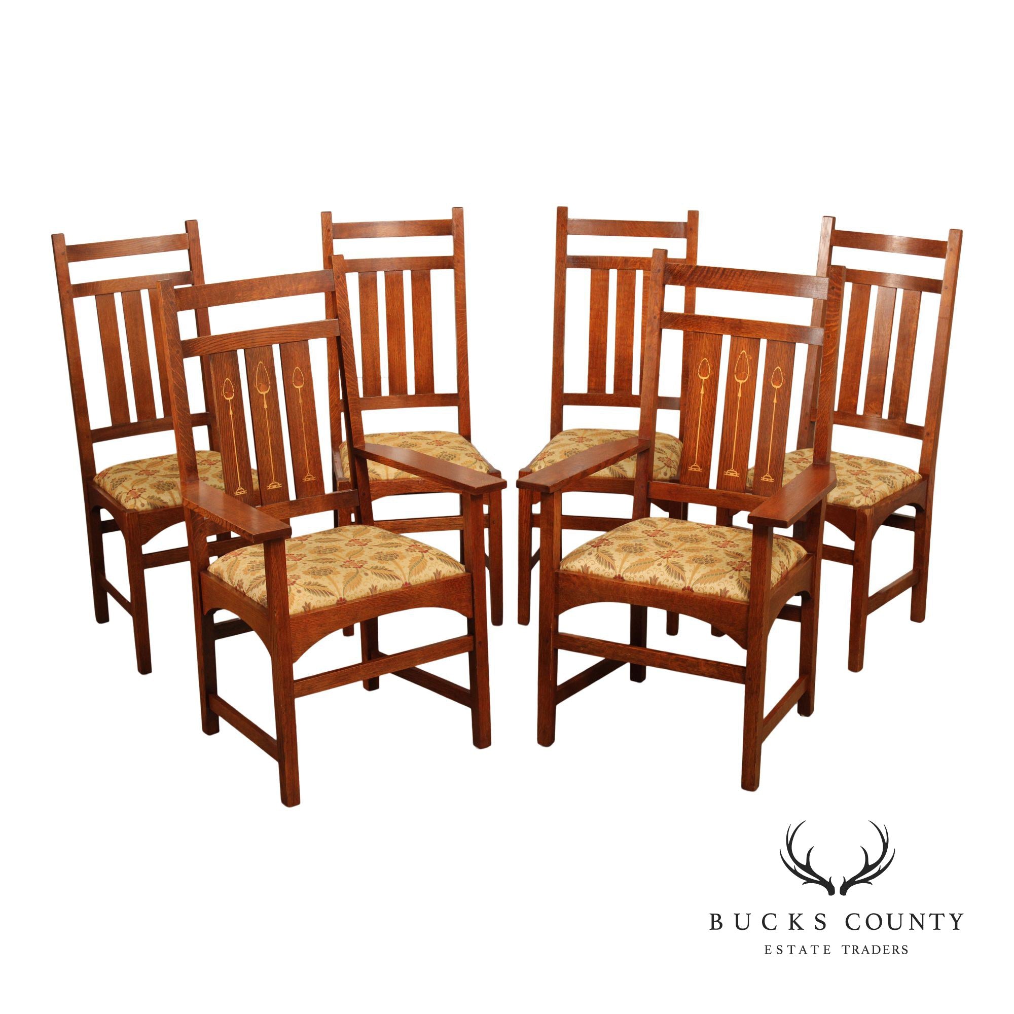 Stickley Mission Collection Harvey Ellis Set of Six Oak Dining Chairs