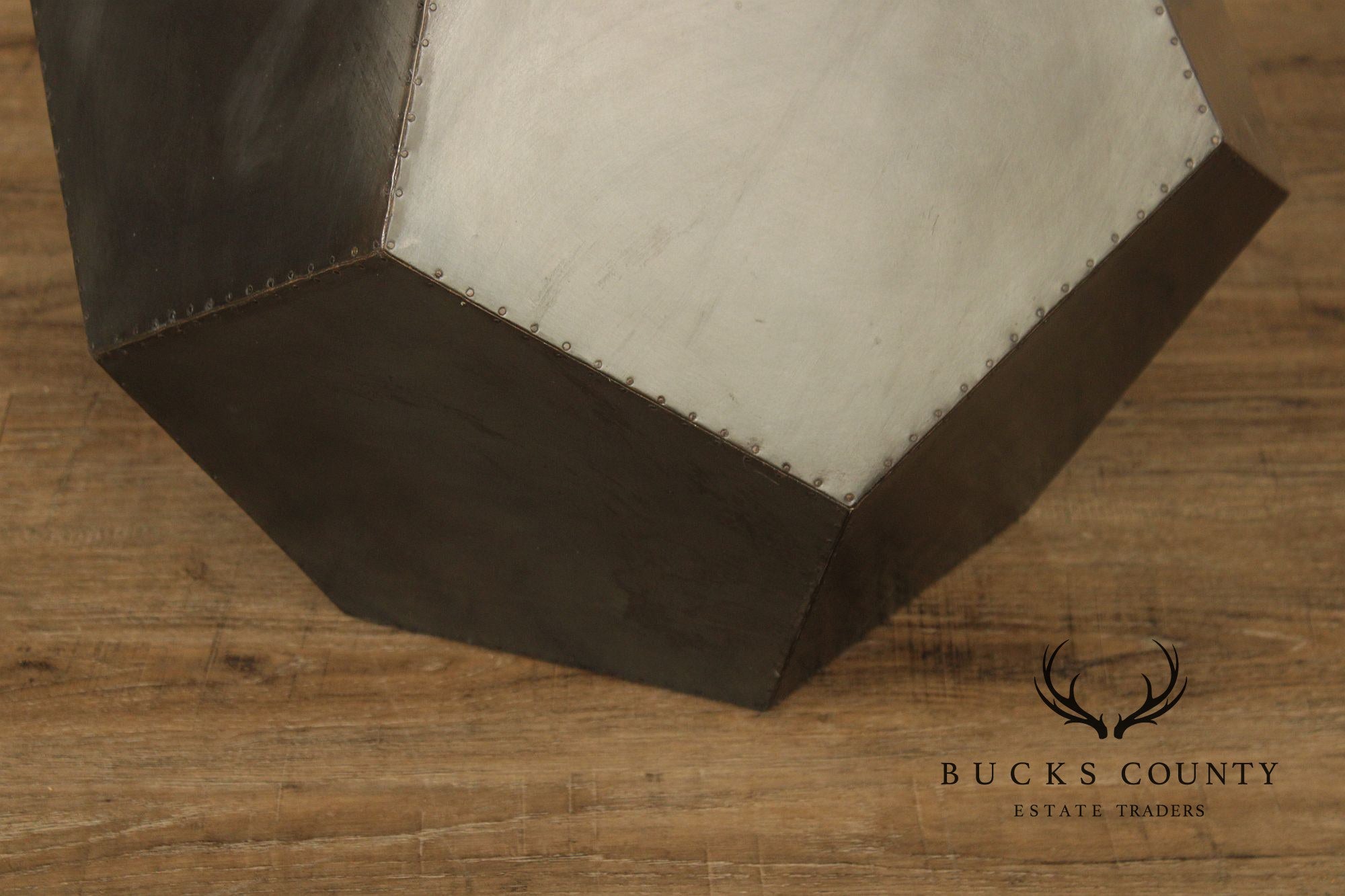 Restoration Hardware Industrial Style Zinc Polyhedron Side Tables Pair