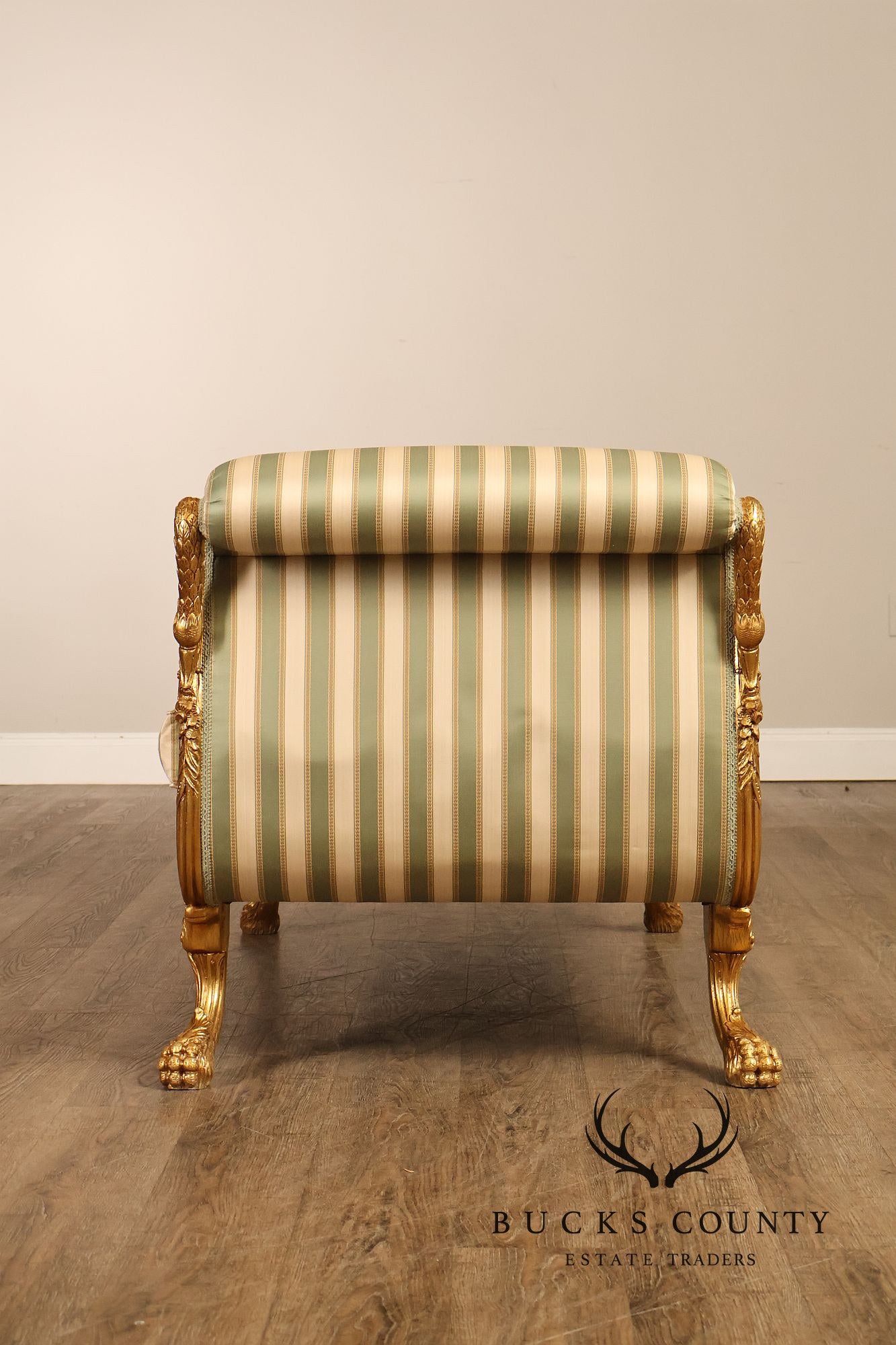 Quality Empire Style Swan Carved Giltwood Upholstered Bench