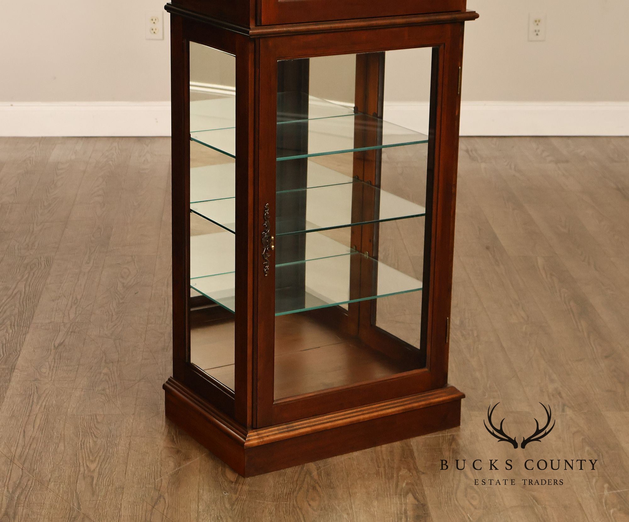 Narrow Cherry Lighted Curio Display Cabinet With Glass Shelves