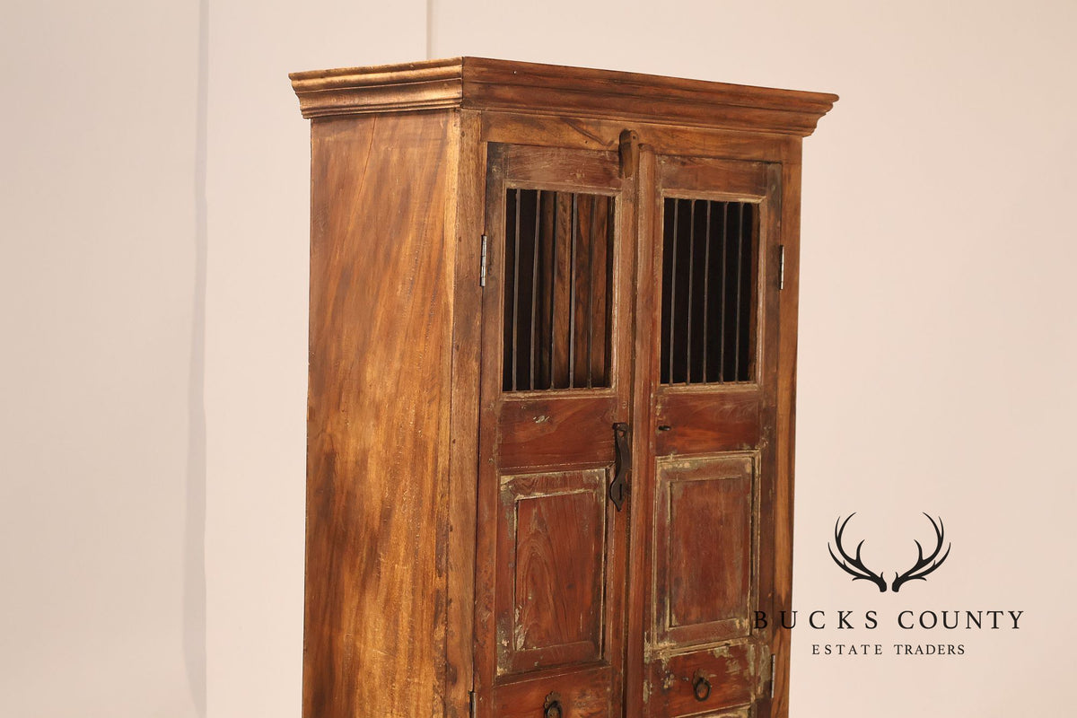 Antique Indian Teak and Wrought Iron Cabinet