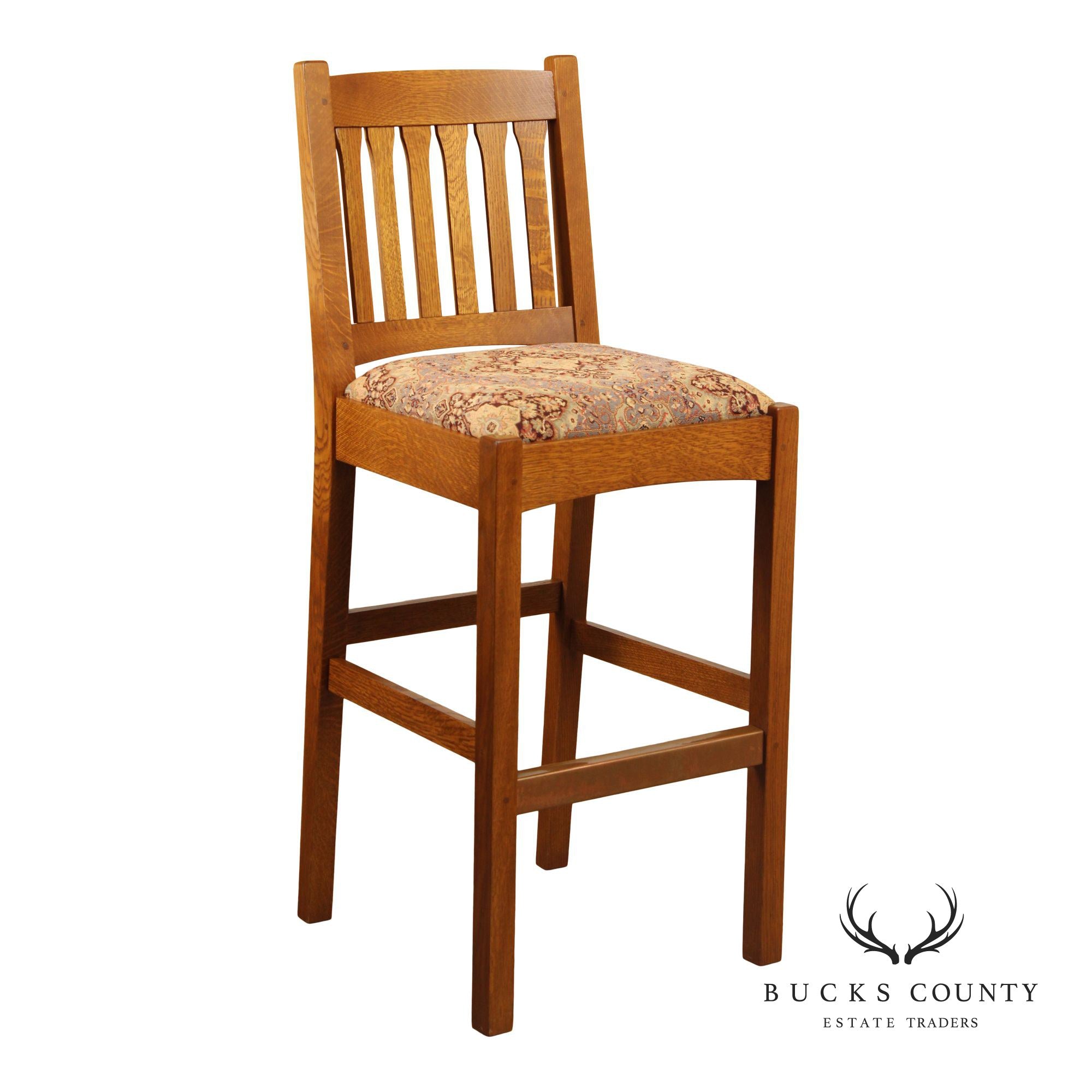 Stickley Mission Collection Oak Slat Back Bar Stool