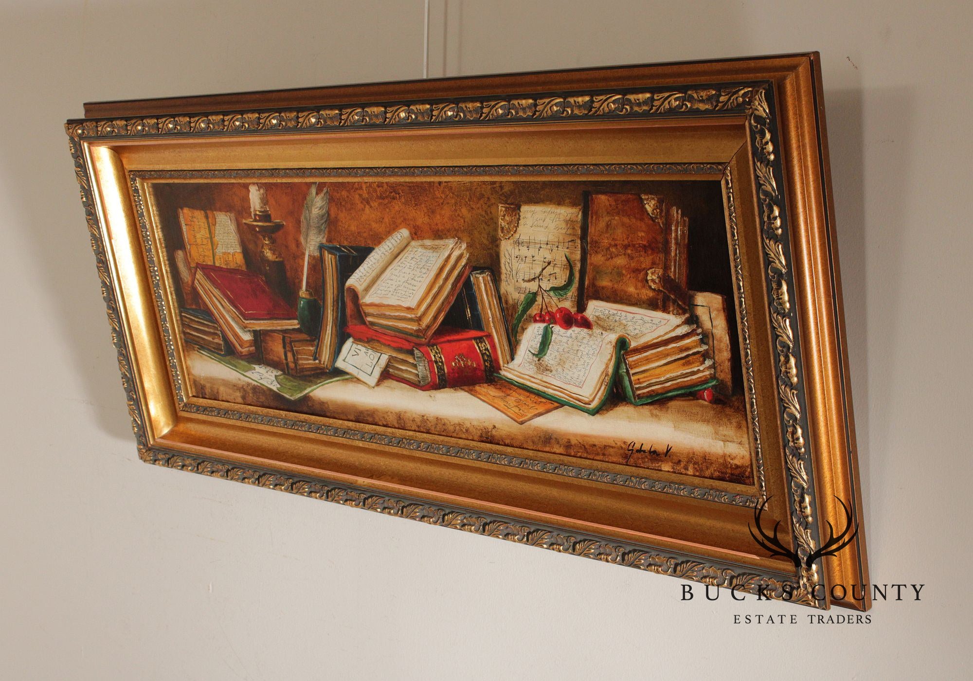 Signed Oil Painting of an 18th Century Workspace