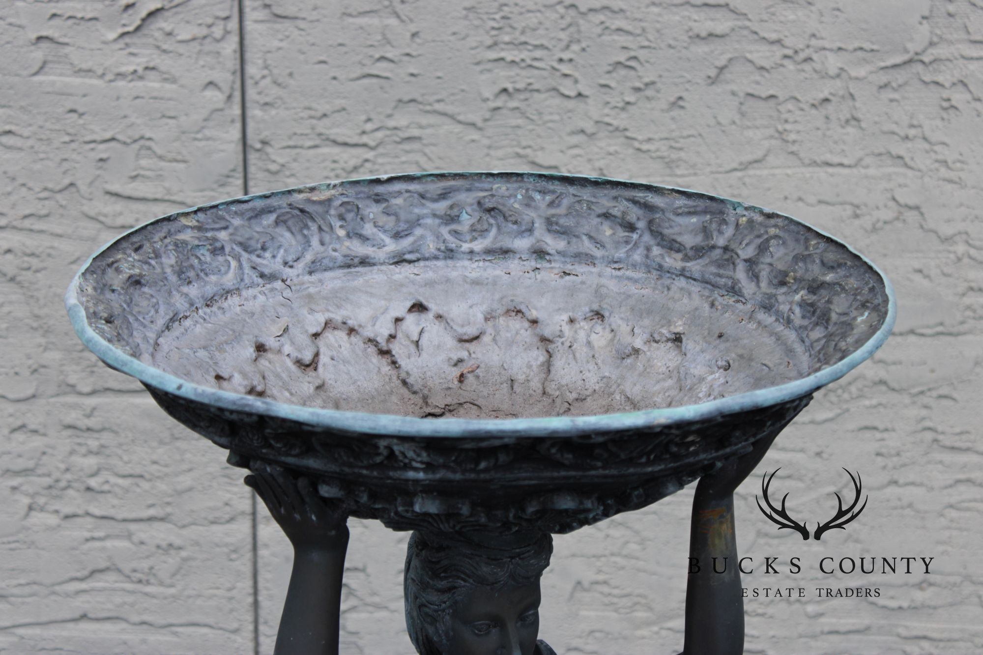 Classical Style Figural Bronze Garden Birdbath