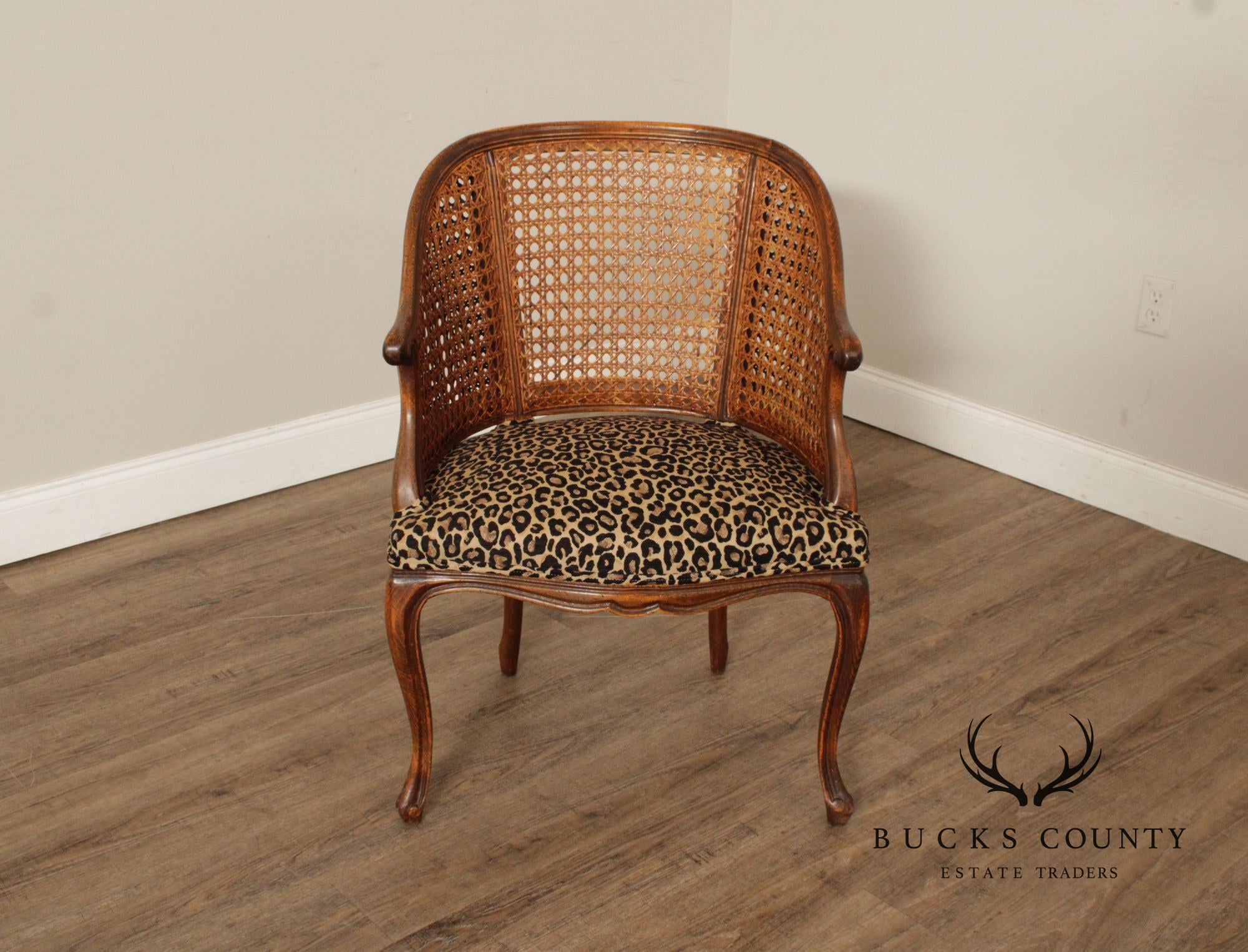 Italian Barrel Back Caned Armchair