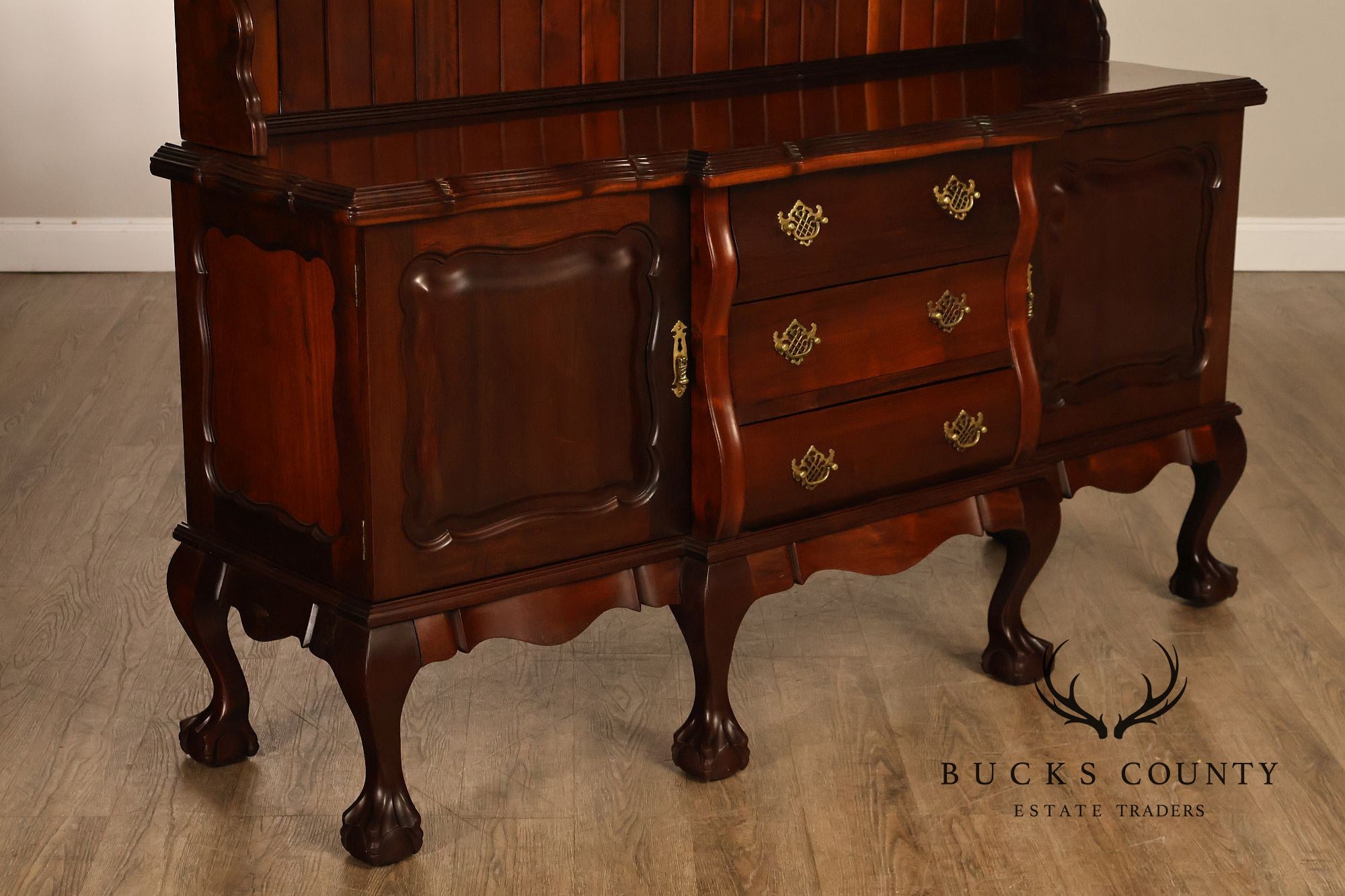 Queen Anne Style Welsh Two Piece Open Hutch Cabinet With Carved Claw & Ball Feet