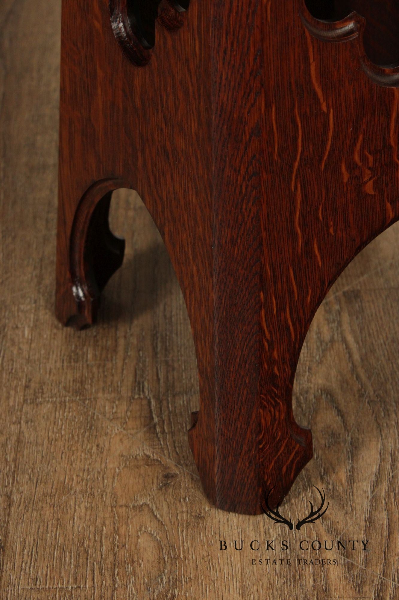 Arts and Crafts Antique Pair of Oak Cut-Out Taboret Side Tables