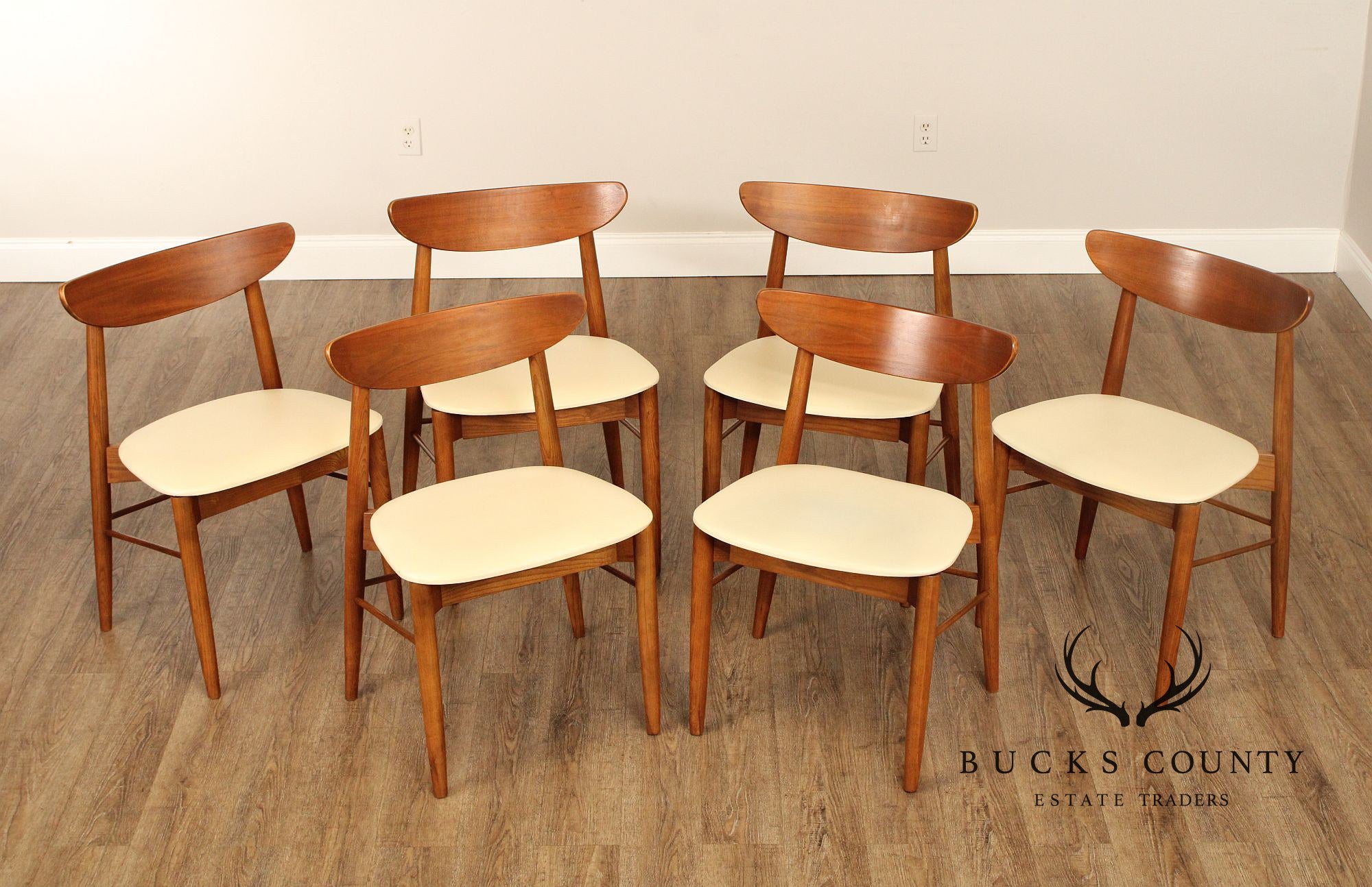 Mid Century Modern Set of Six Dining Sculpted Walnut Dining Chairs