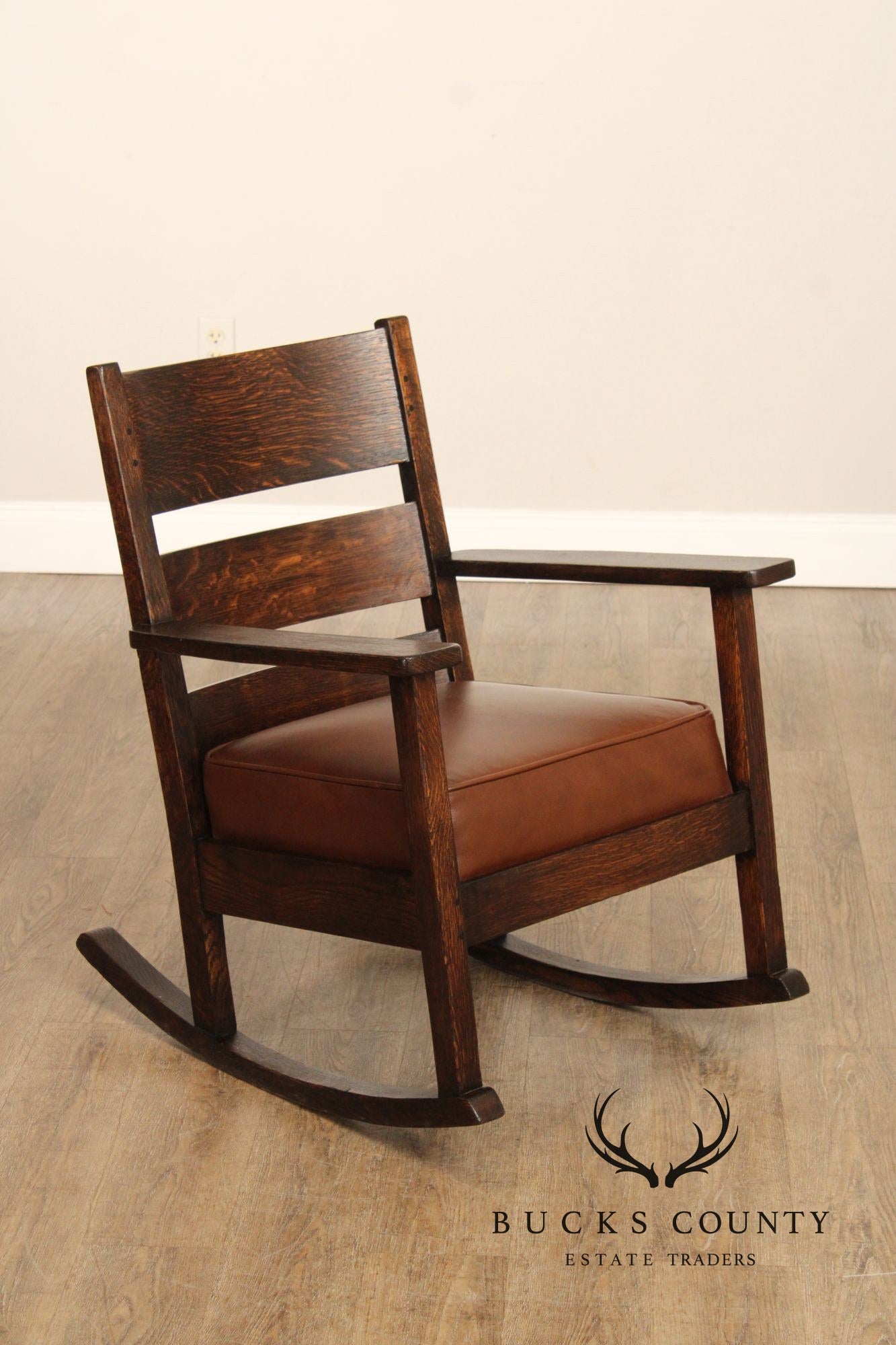 Antique Mission Oak and Leather Rocking Chair