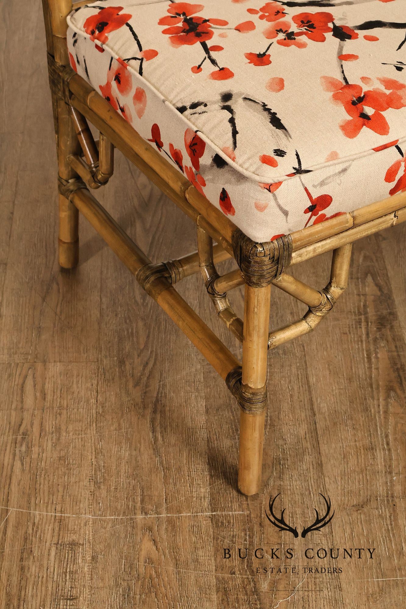 Chinese Chippendale Style Set Of Four Rattan Bamboo Dining Chairs