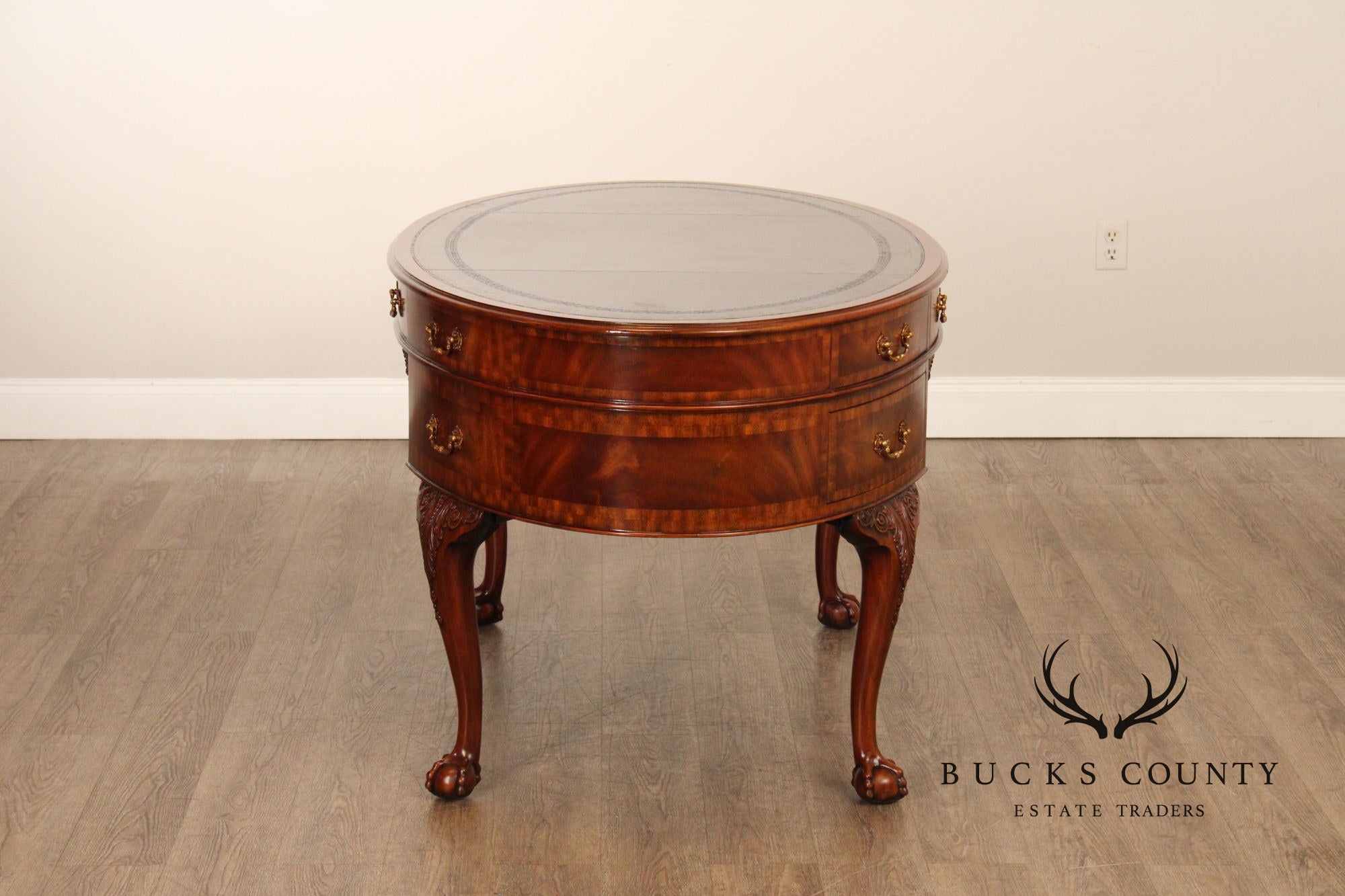 Maitland Smith Georgian Style Leather Top Mahogany Oval Desk