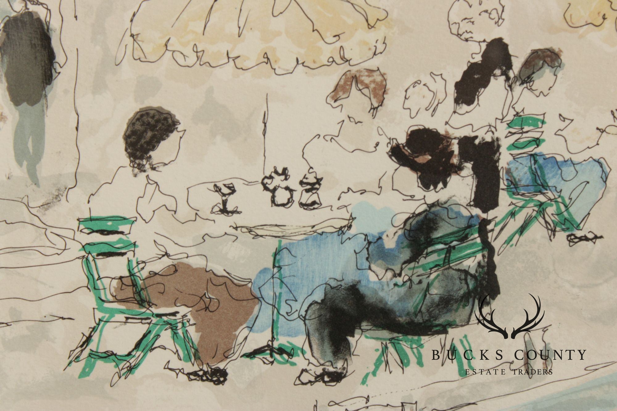 Urbain Huchet Numbered Lithograph, 'Café Des Amis'