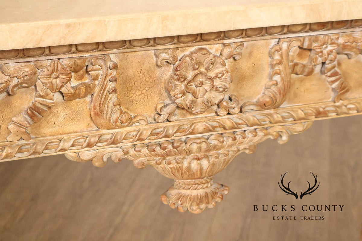Maitland-Smith Rococo Style Carved Console Table With Tessellated Stone Top