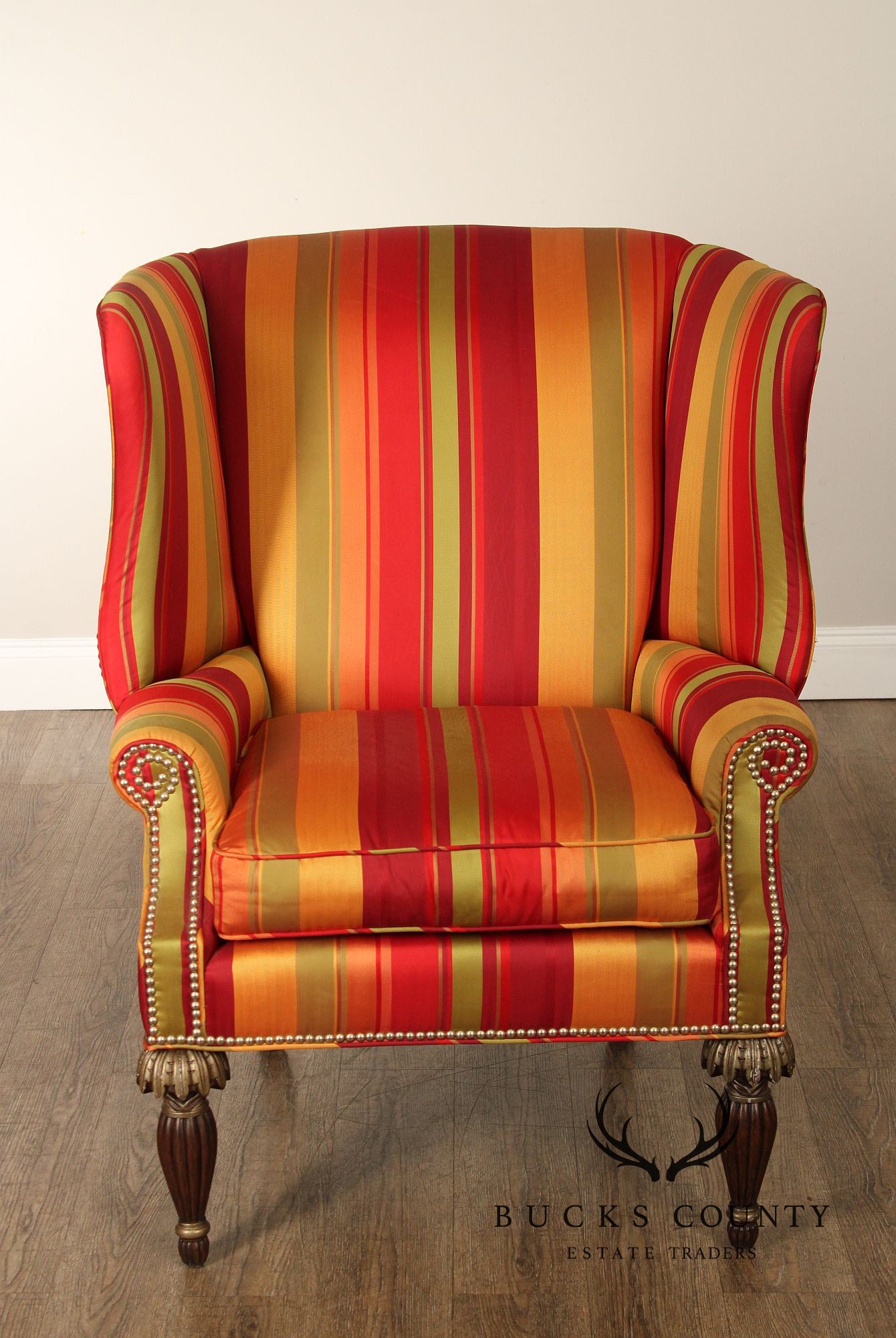 Lane Venture  Modern Regency Style Pair Striped Wing Chairs