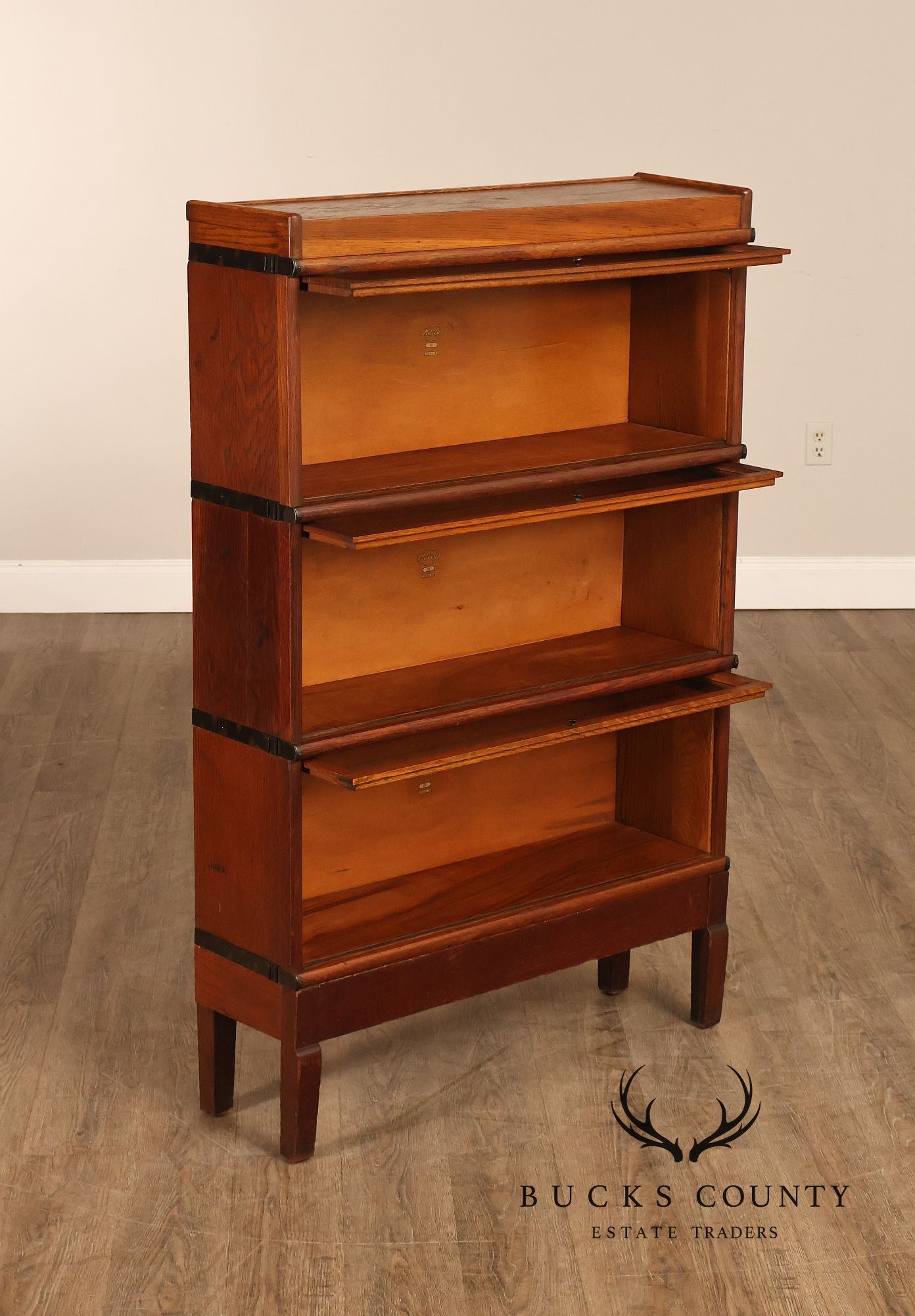 Macey Antique Oak Three Section Barrister Bookcase