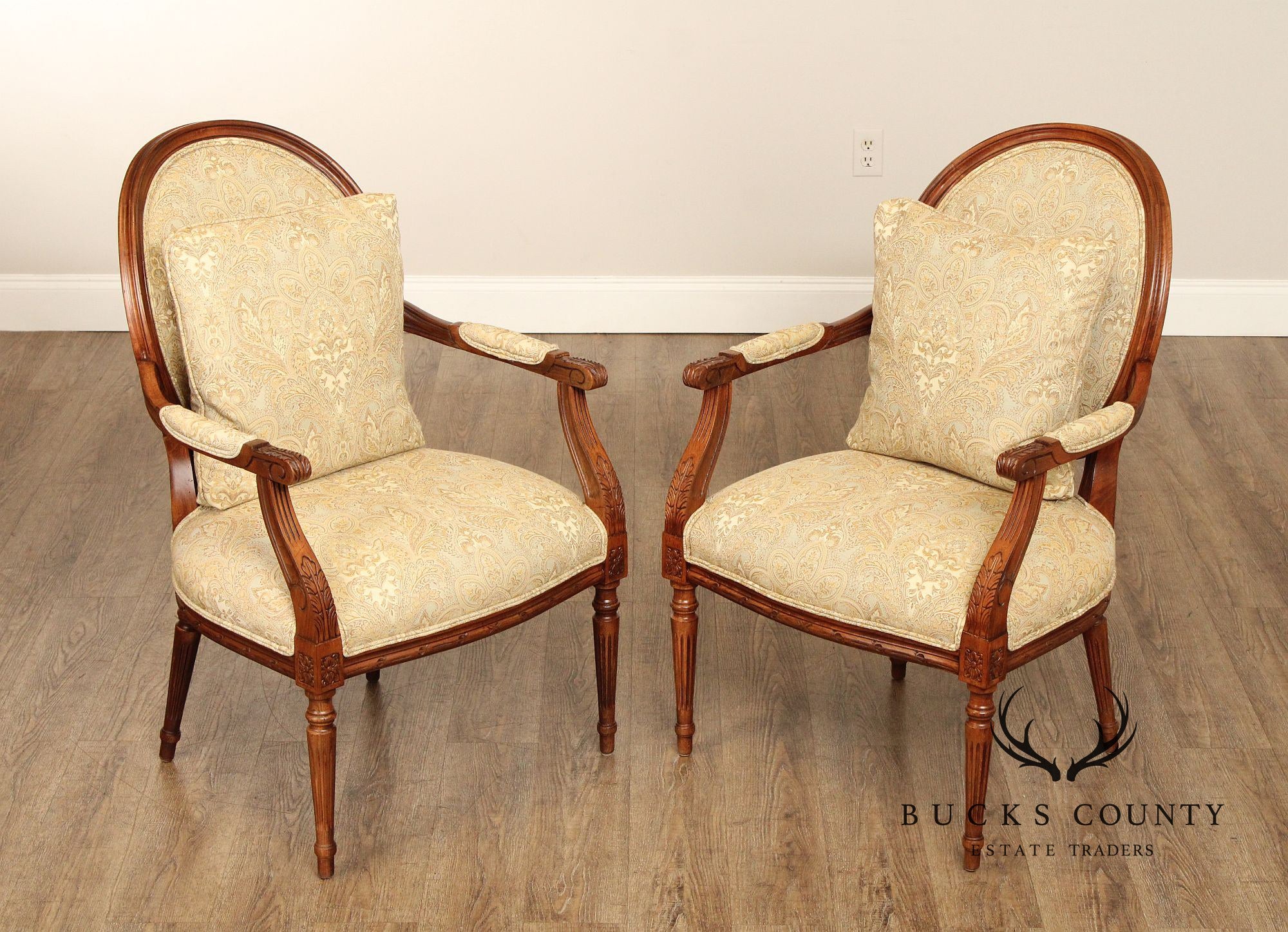 Ethan Allen French Louis XVI Style Pair Of Fauteuil Armchairs