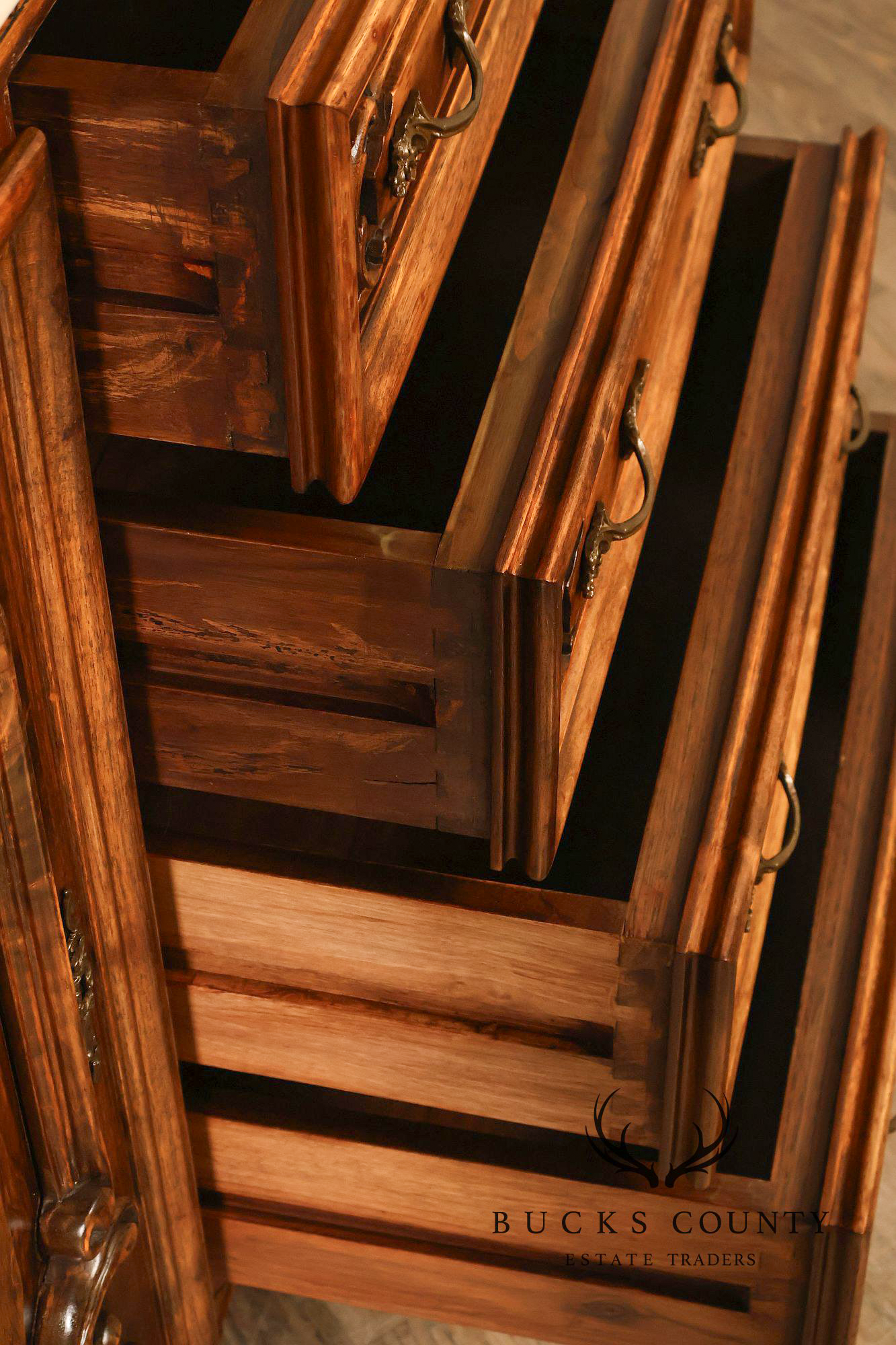 French Louis XV Style 106" Long Marble Top Walnut Sideboard
