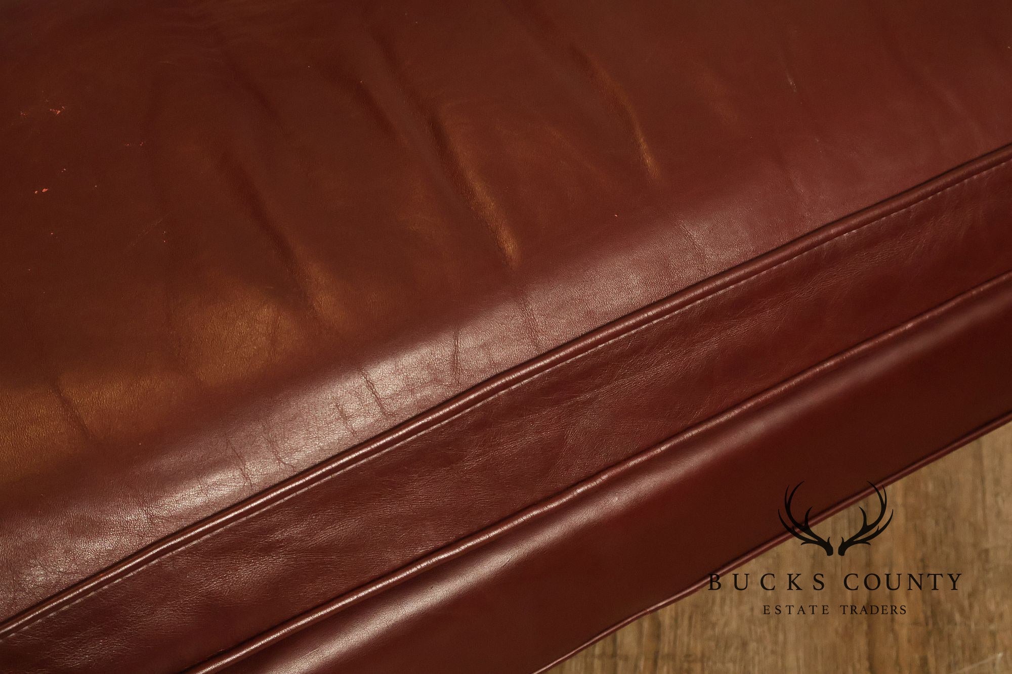 Hancock & Moore Sheraton Style Inlaid Mahogany Leather Settee