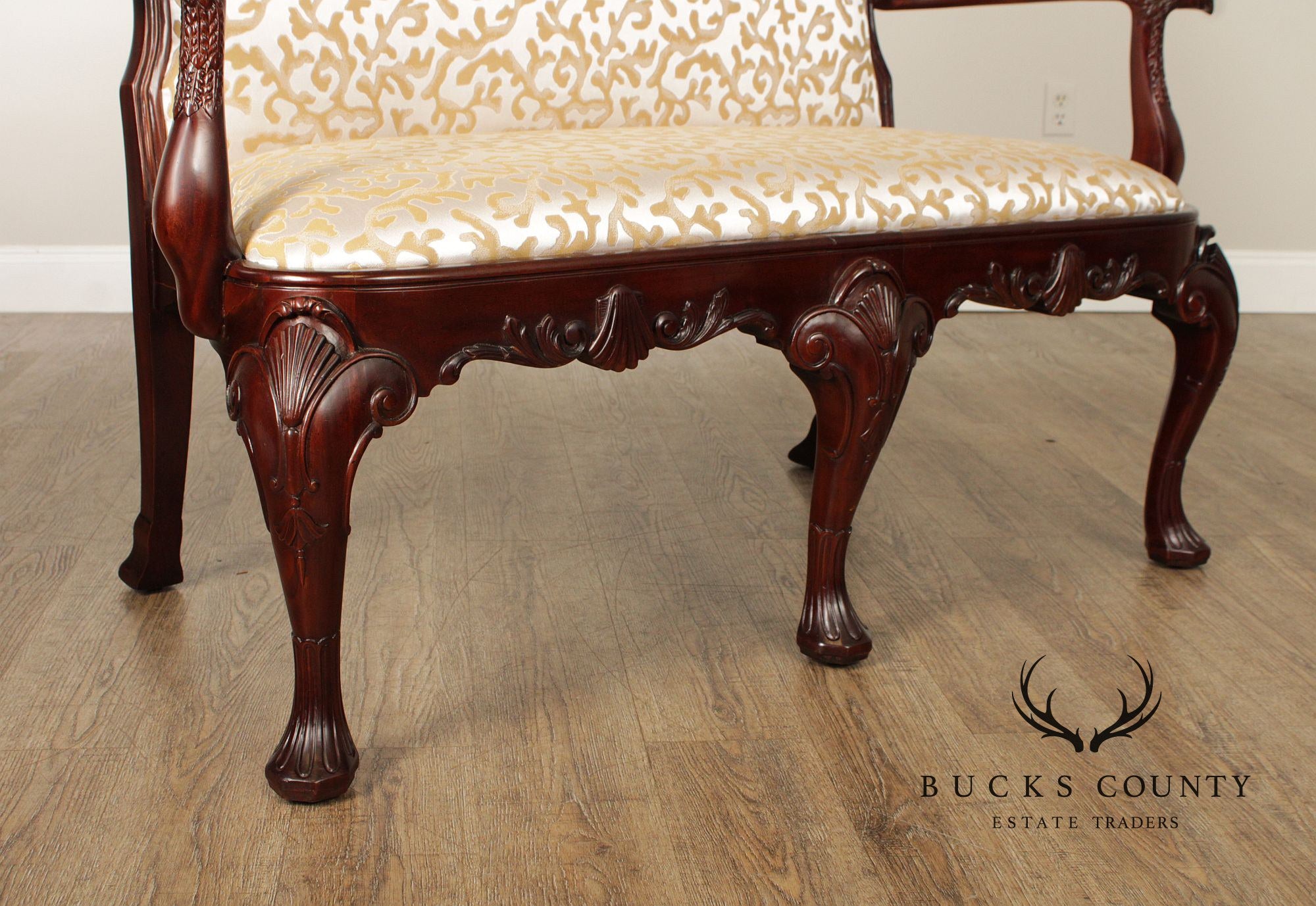 Maitland Smith Georgian Style Carved Mahogany Settee