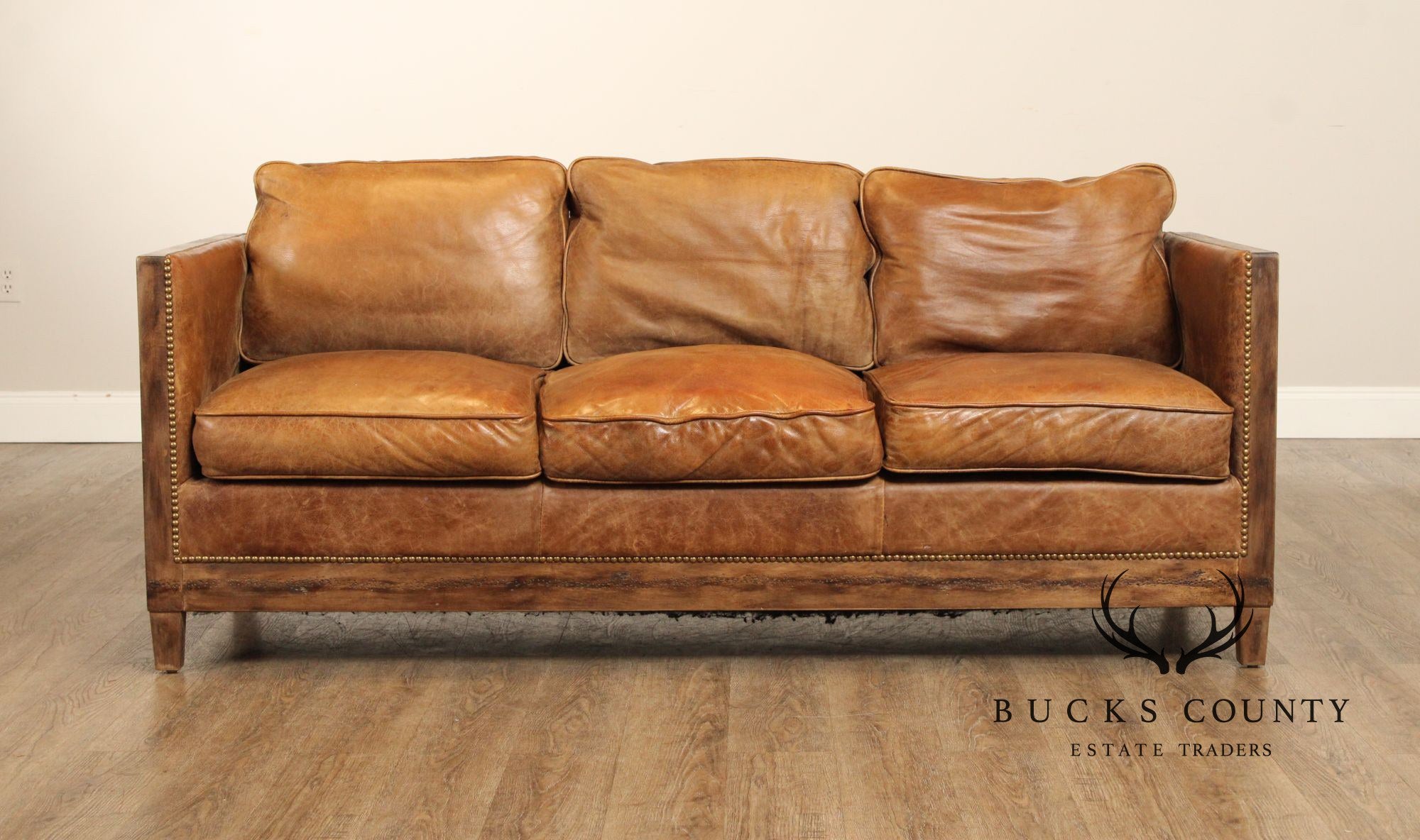 MOE'S HOME COLLECTION DARLINGTON  RUSTIC LEATHER SOFA