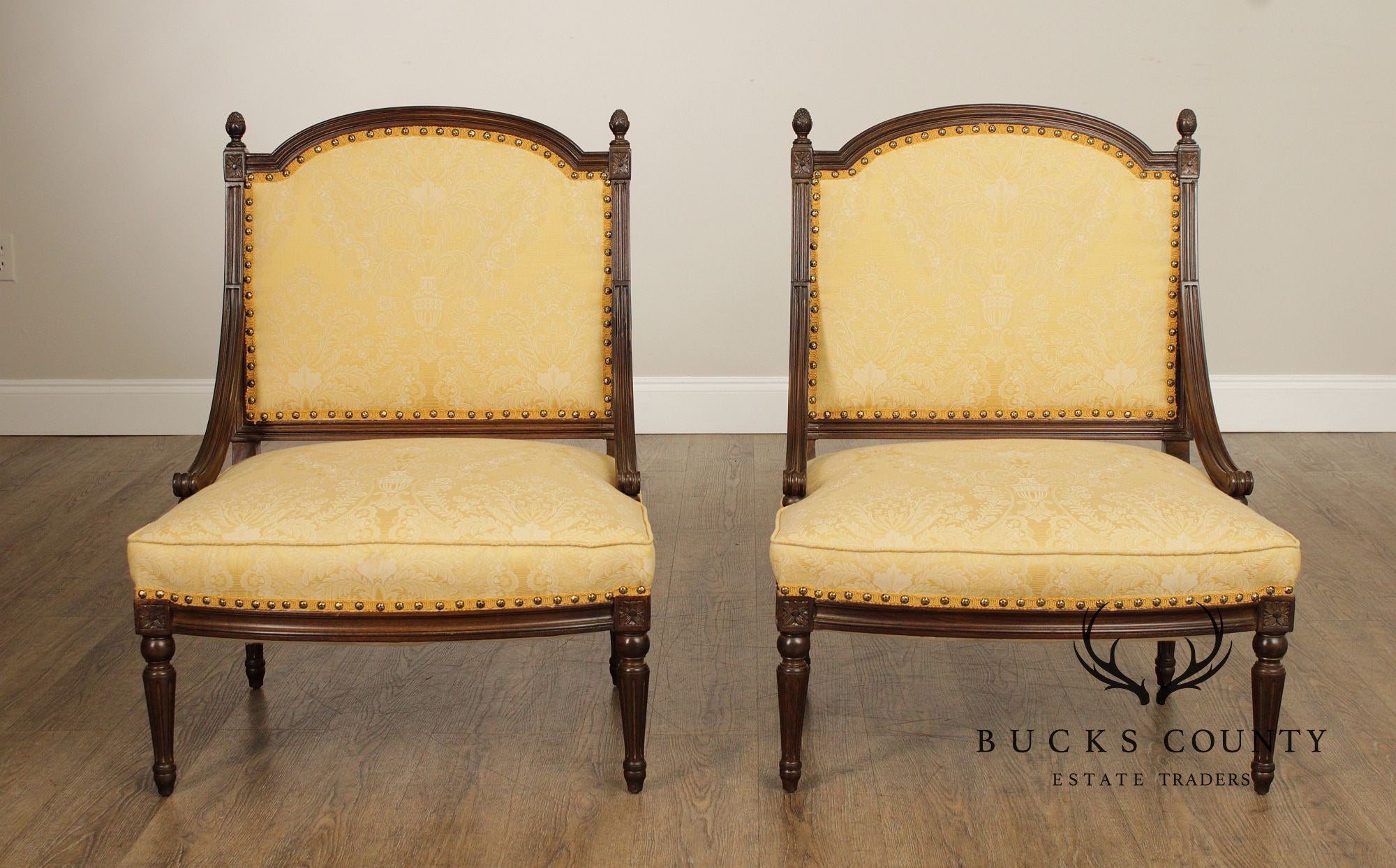 French Louis XVI Style Quality Pair of Walnut Slipper Chairs